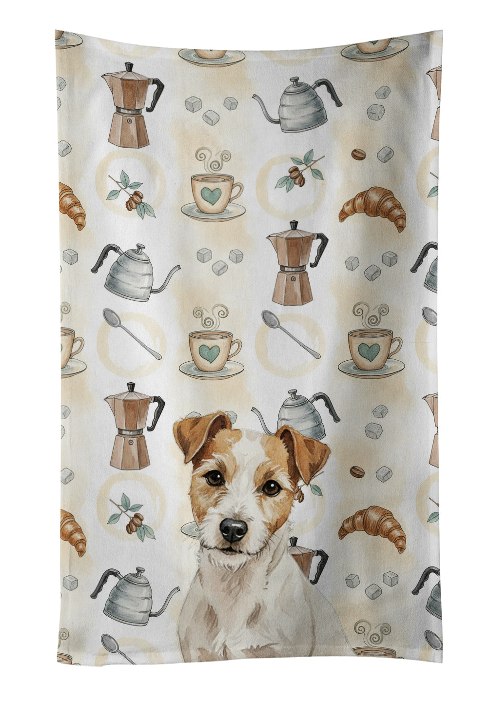 Caroline's Treasures White with Tan Markings Russell Terrier Coffee Bar Kitchen Towel