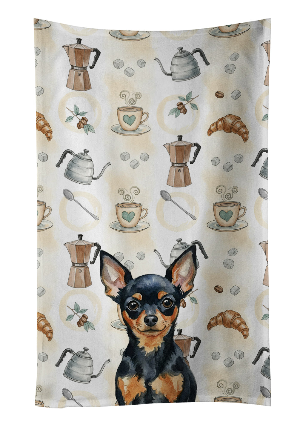 Caroline's Treasures Black and Tan Russian Toy Coffee Bar Kitchen Towel