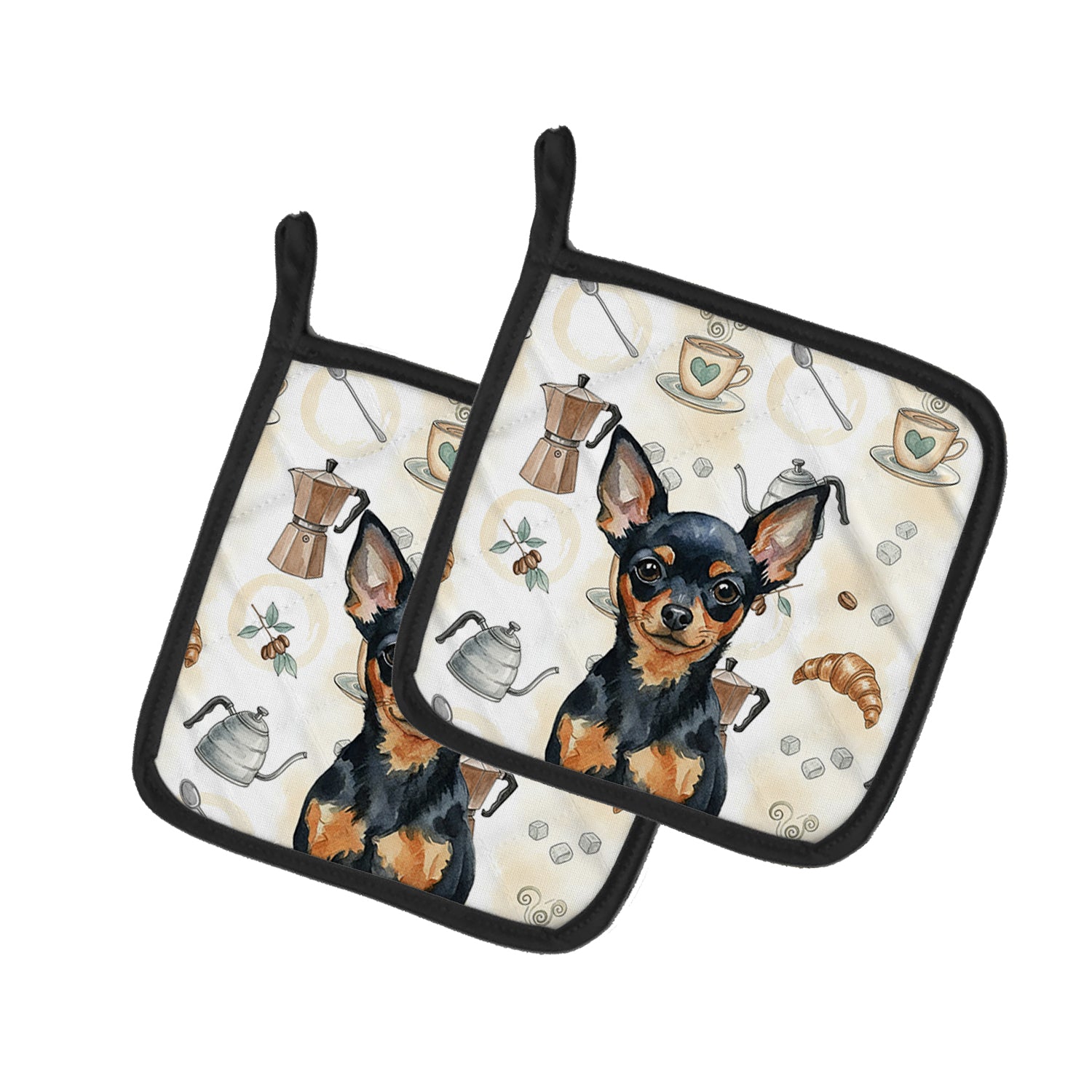 Caroline's Treasures Black and Tan Russian Toy Coffee Bar Pair of Pot Holders