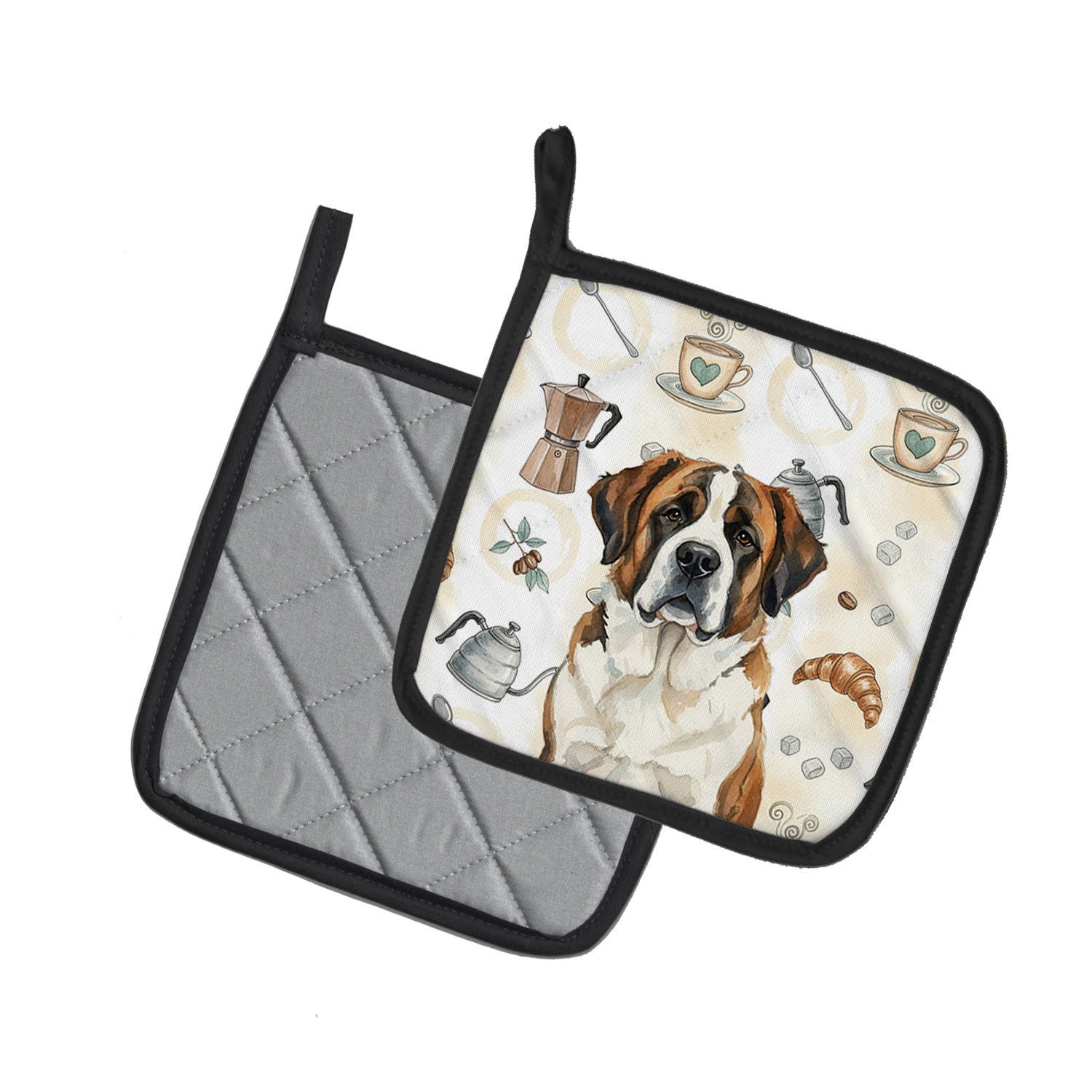 Caroline's Treasures Brindle and White Saint Bernard Coffee Bar Pair of Pot Holders