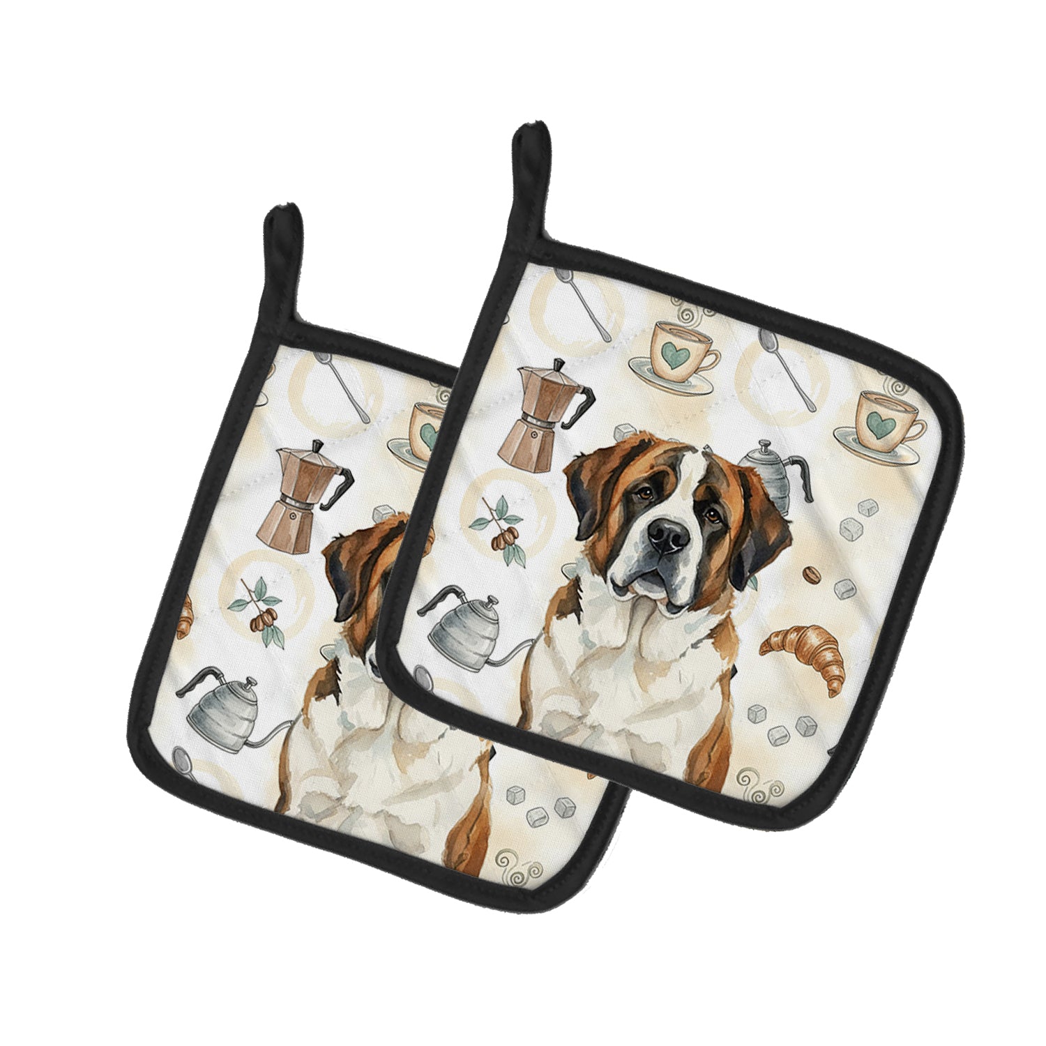 Caroline's Treasures Brindle and White Saint Bernard Coffee Bar Pair of Pot Holders