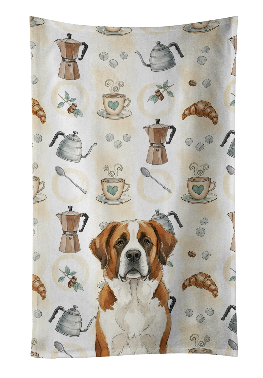 Caroline's Treasures Brown and White Saint Bernard Coffee Bar Kitchen Towel