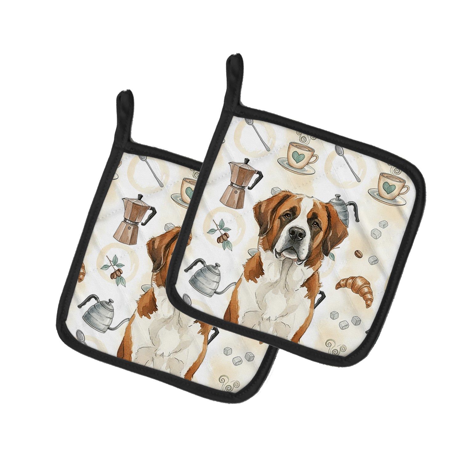Caroline's Treasures Brown and White Saint Bernard Coffee Bar Pair of Pot Holders