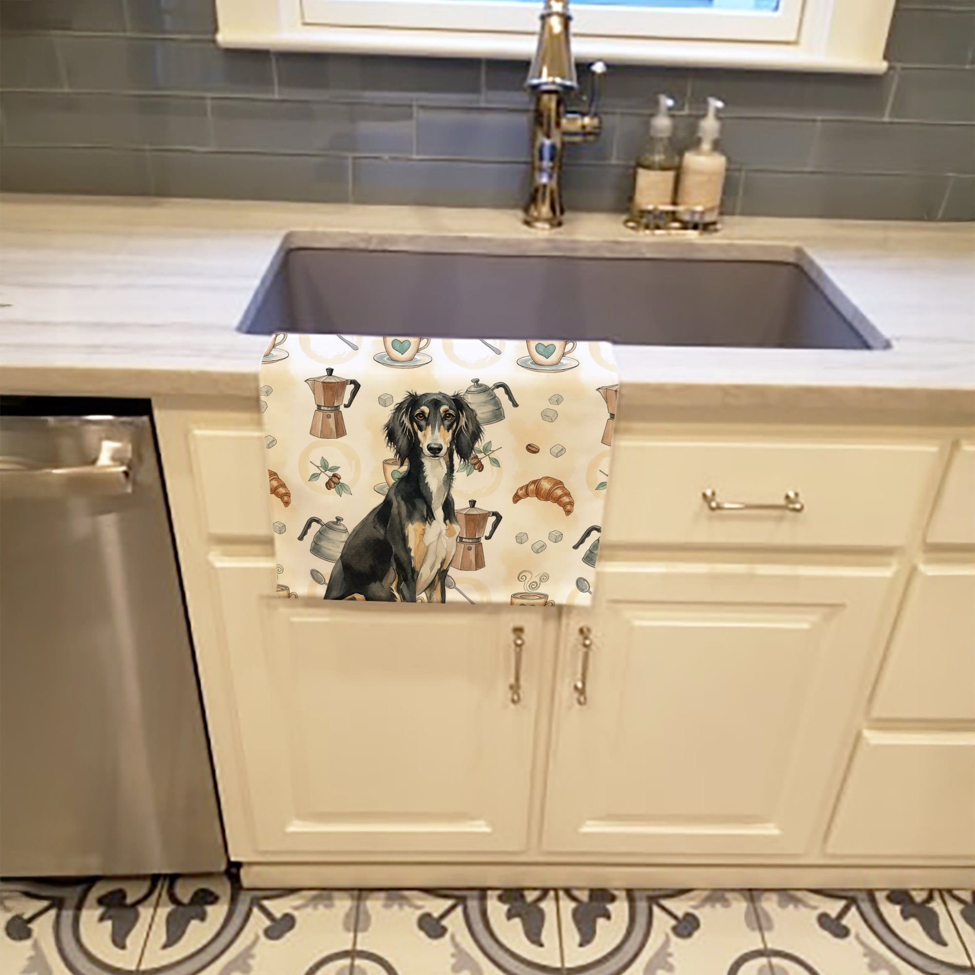 Caroline's Treasures Black and Tan Saluki Coffee Bar Kitchen Towel