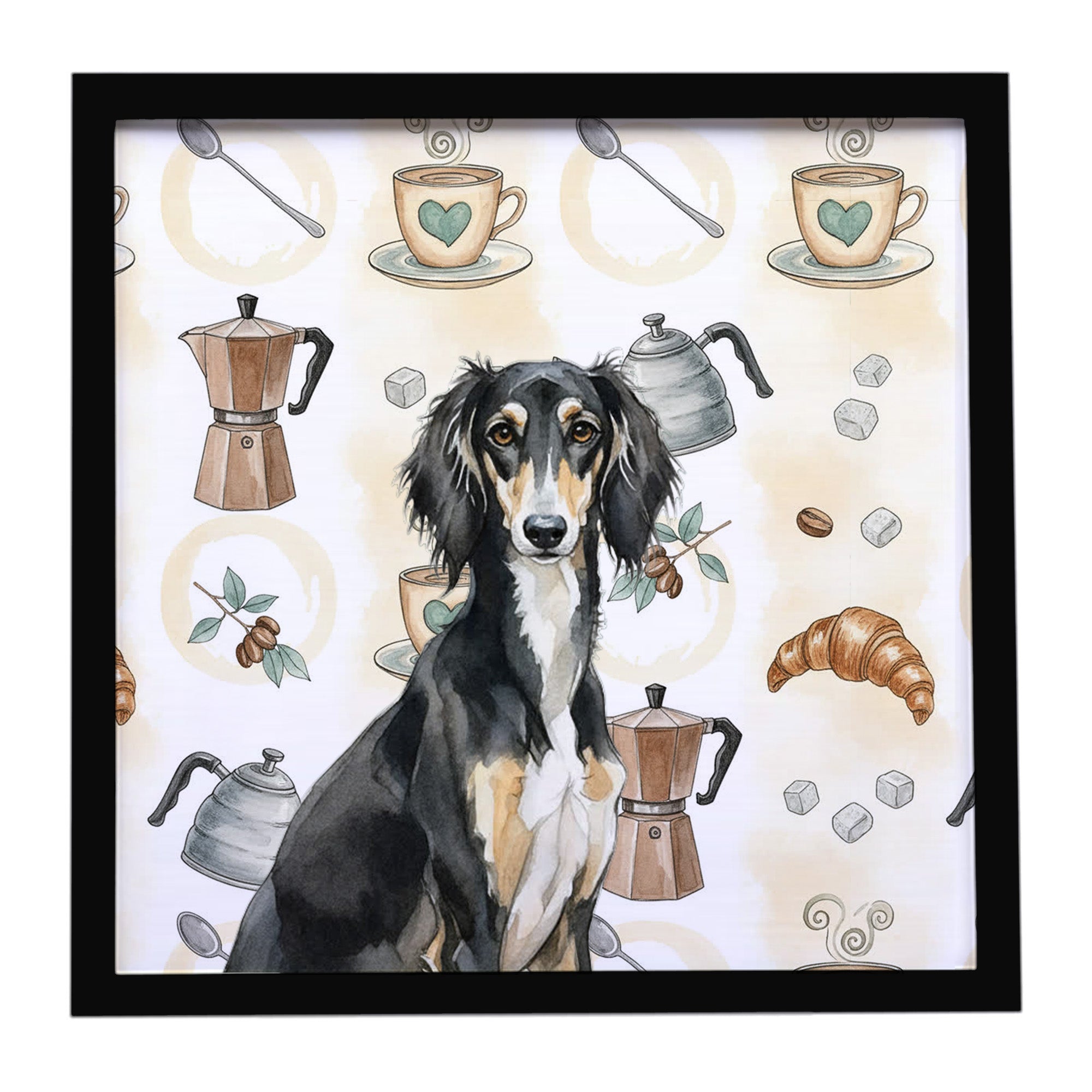 Caroline's Treasures Black and Tan Saluki Coffee Bar Framed Metal Print