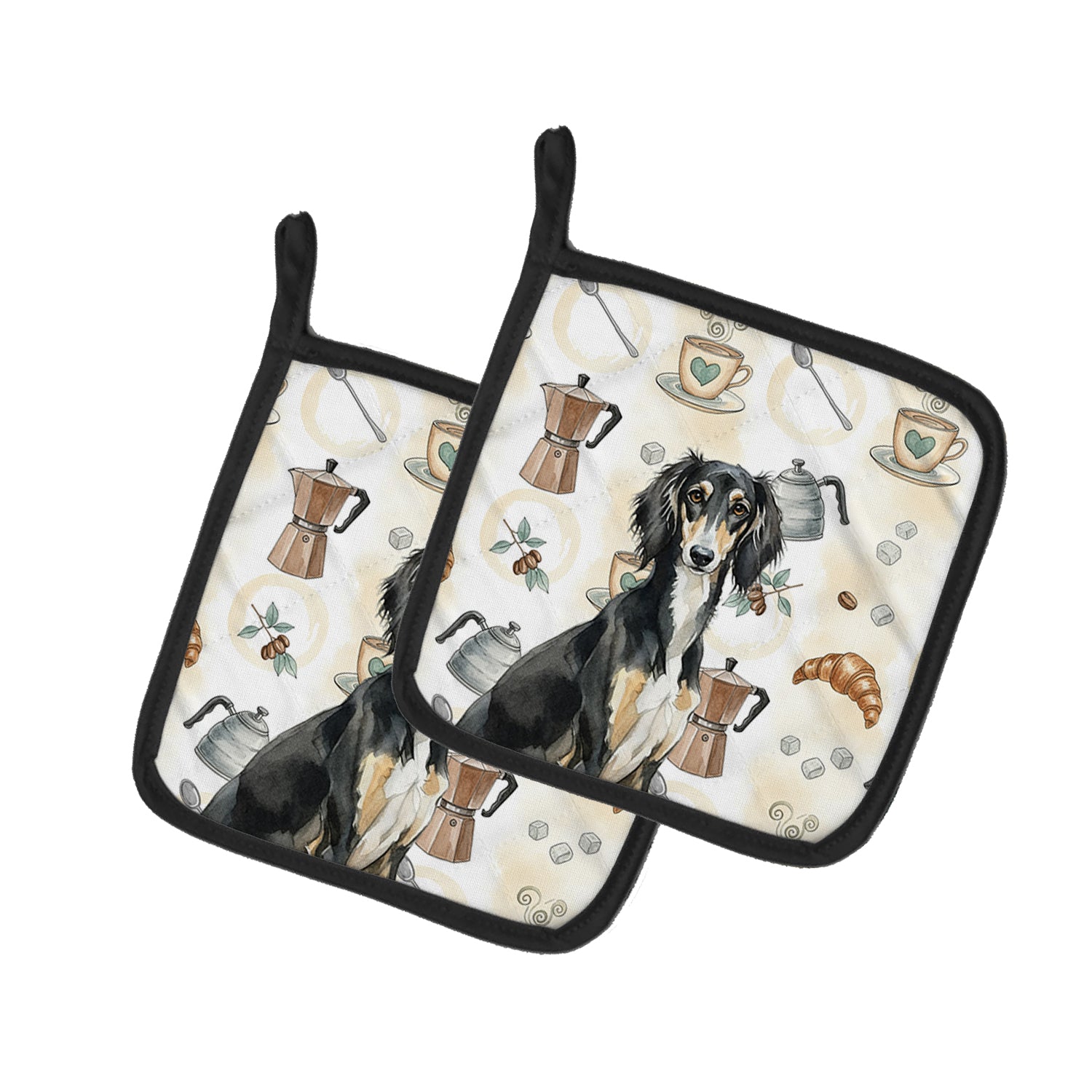 Caroline's Treasures Black and Tan Saluki Coffee Bar Pair of Pot Holders