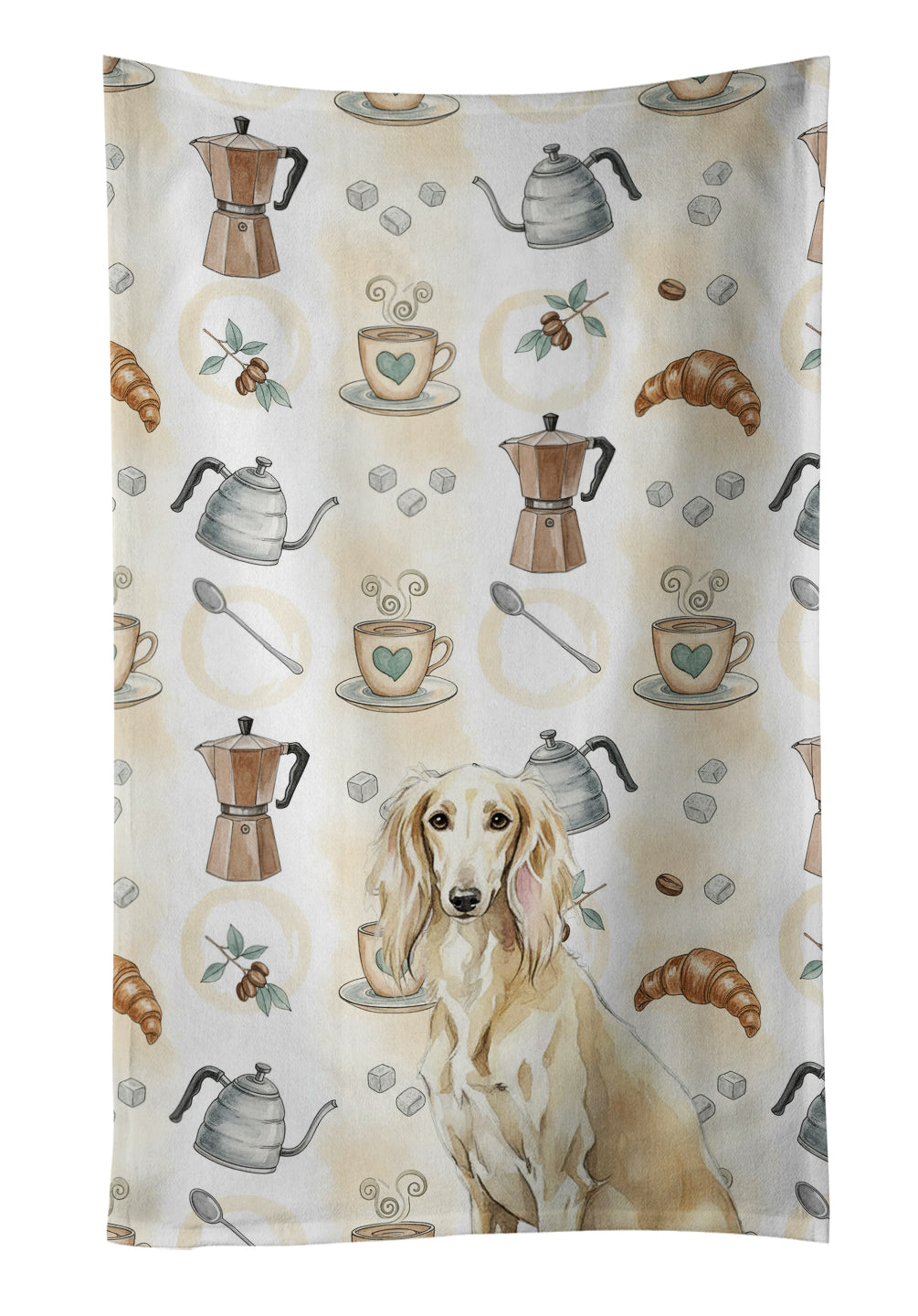 Caroline's Treasures Cream Saluki Coffee Bar Kitchen Towel