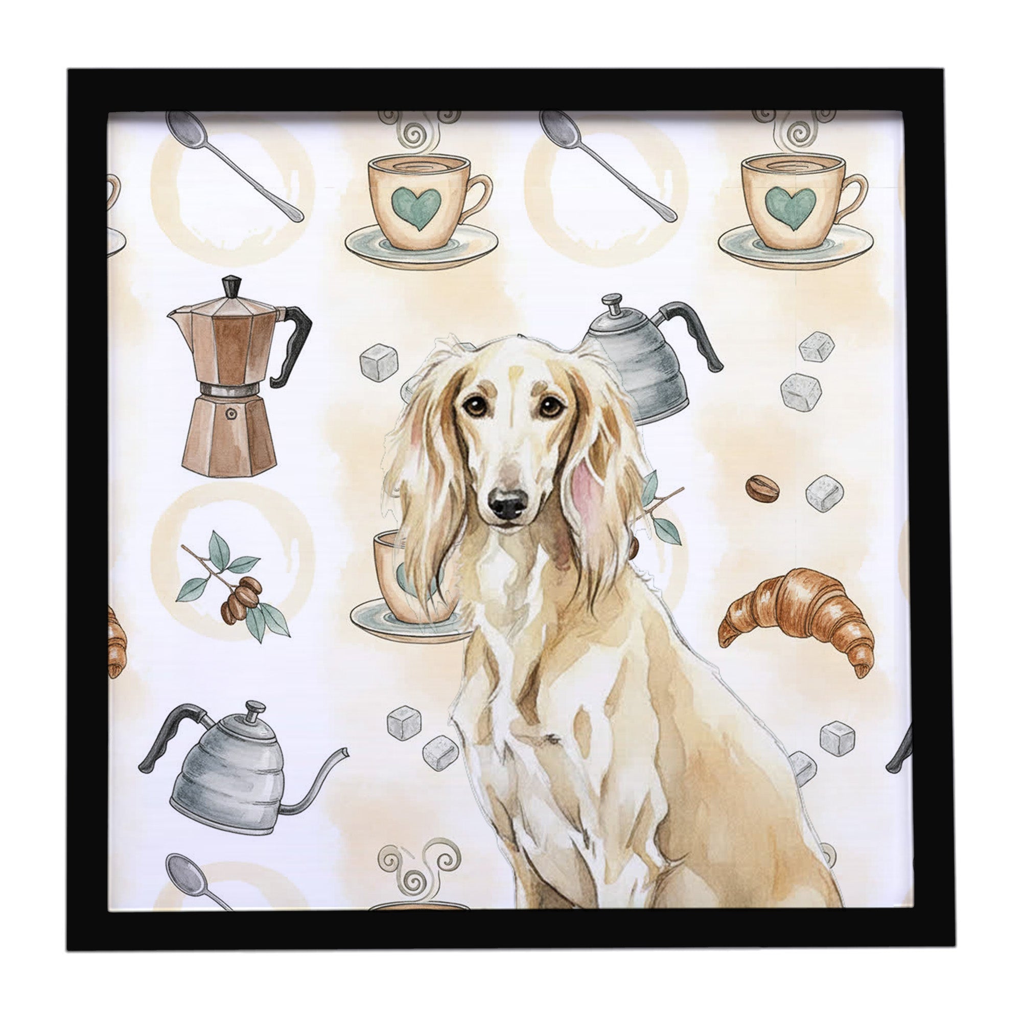 Caroline's Treasures Cream Saluki Coffee Bar Framed Metal Print