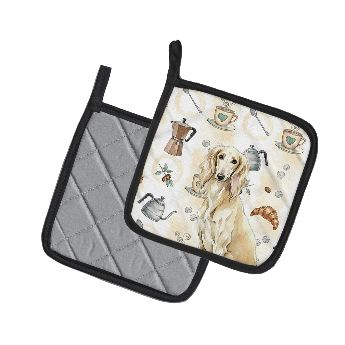 Caroline's Treasures Cream Saluki Coffee Bar Pair of Pot Holders