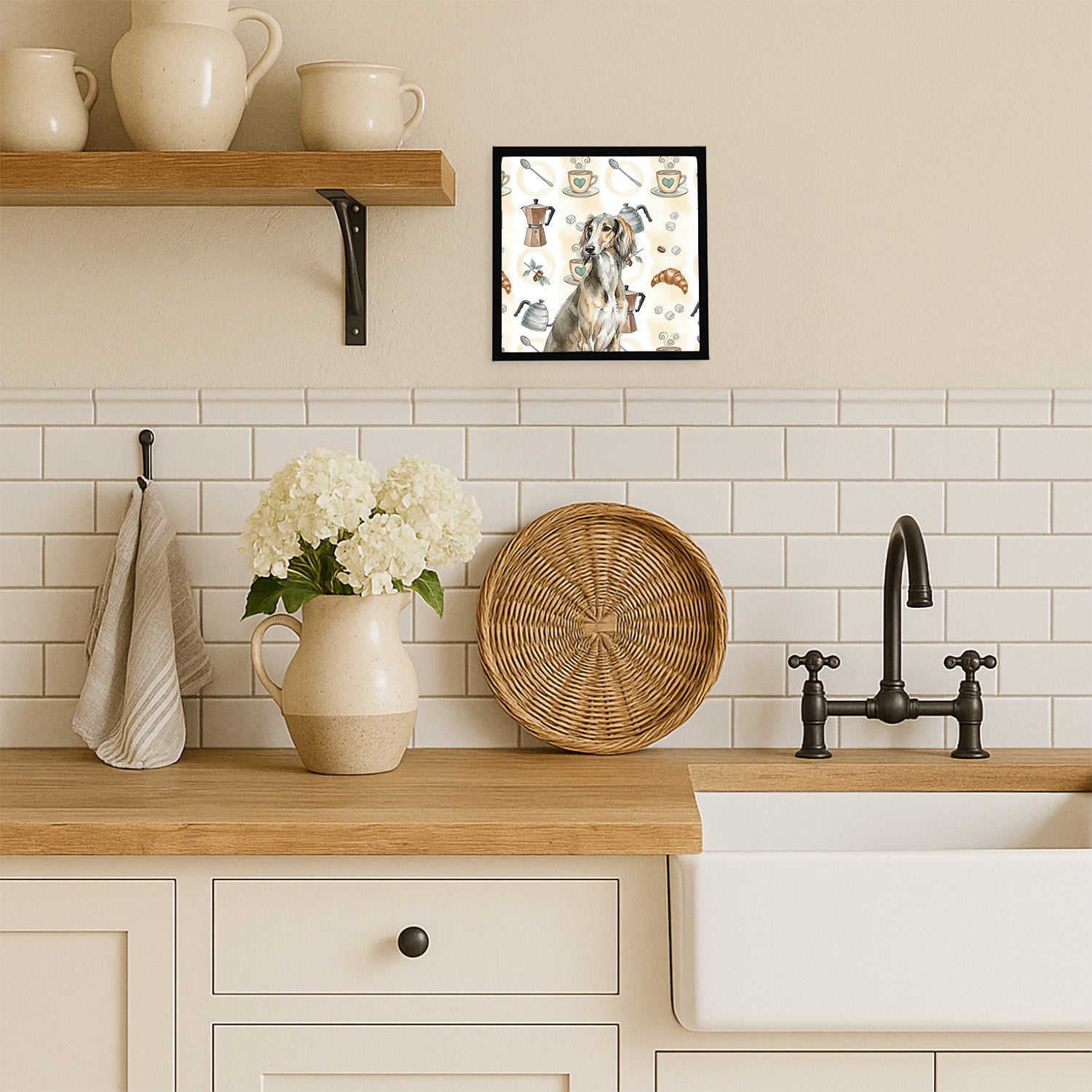 Caroline's Treasures Grizzle Saluki Coffee Bar Framed Metal Print