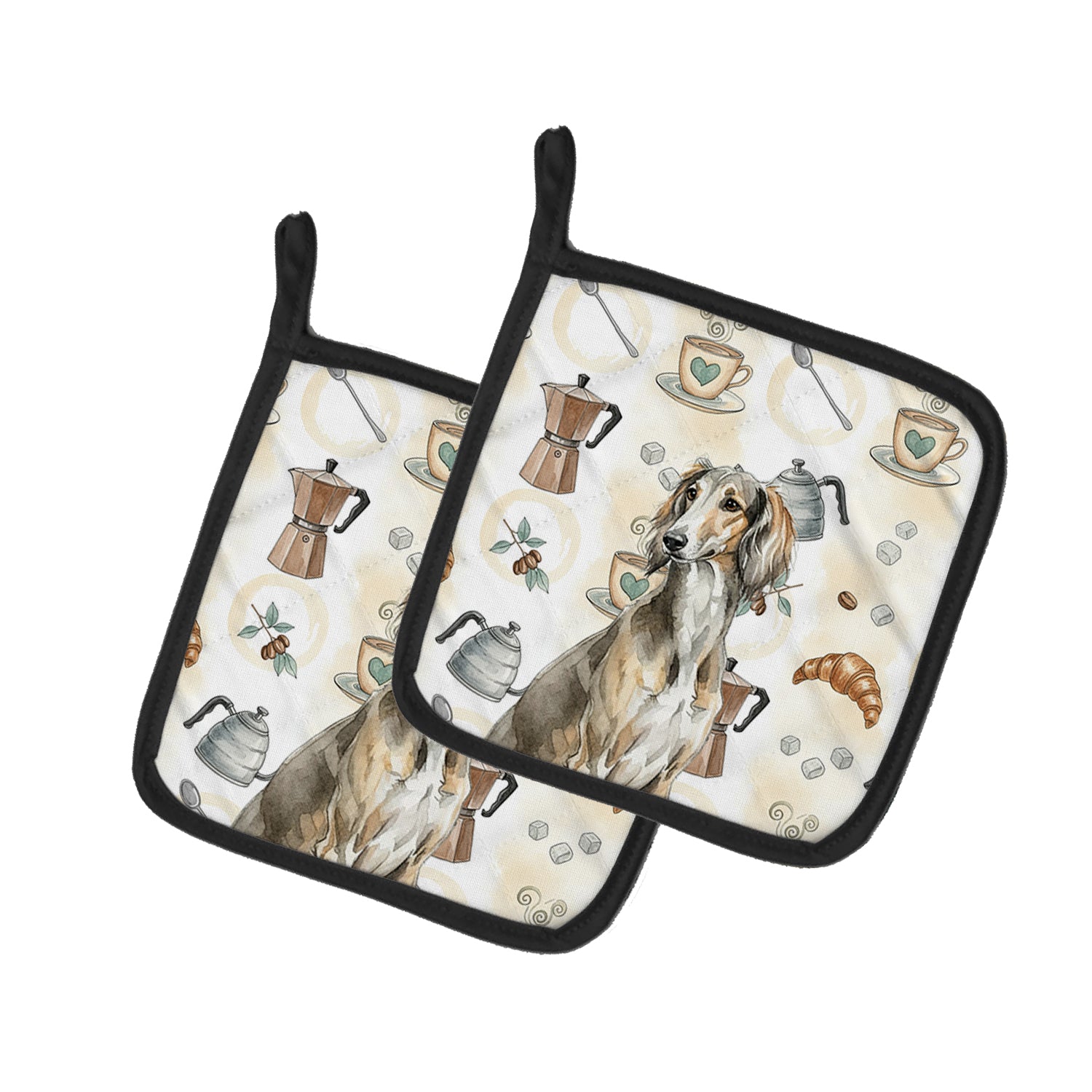 Caroline's Treasures Grizzle Saluki Coffee Bar Pair of Pot Holders