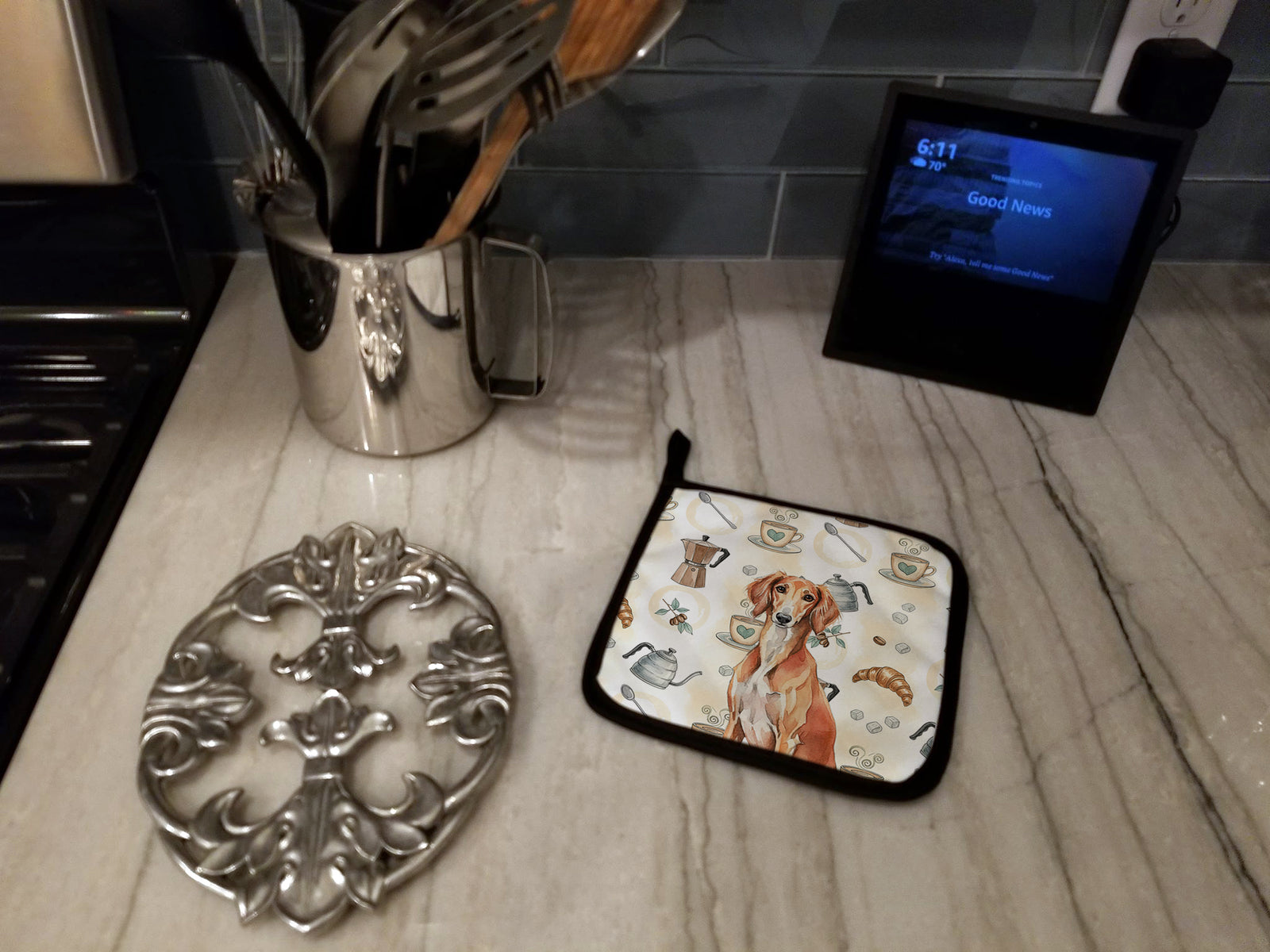 Caroline's Treasures Red Saluki Coffee Bar Pair of Pot Holders