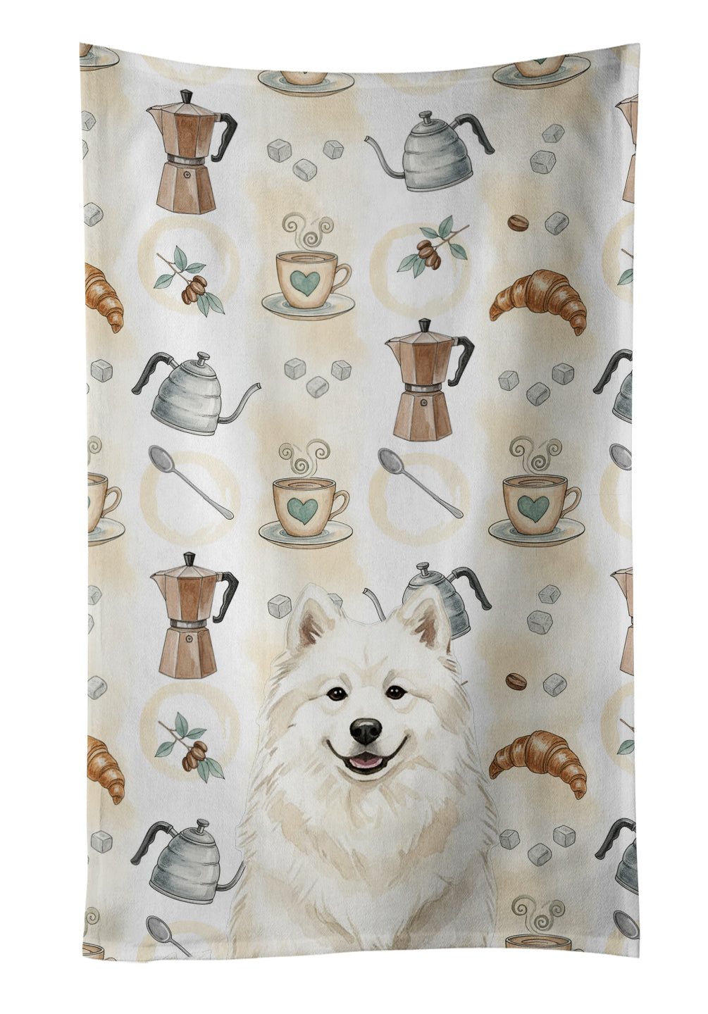 Caroline's Treasures Cream Samoyed Coffee Bar Kitchen Towel