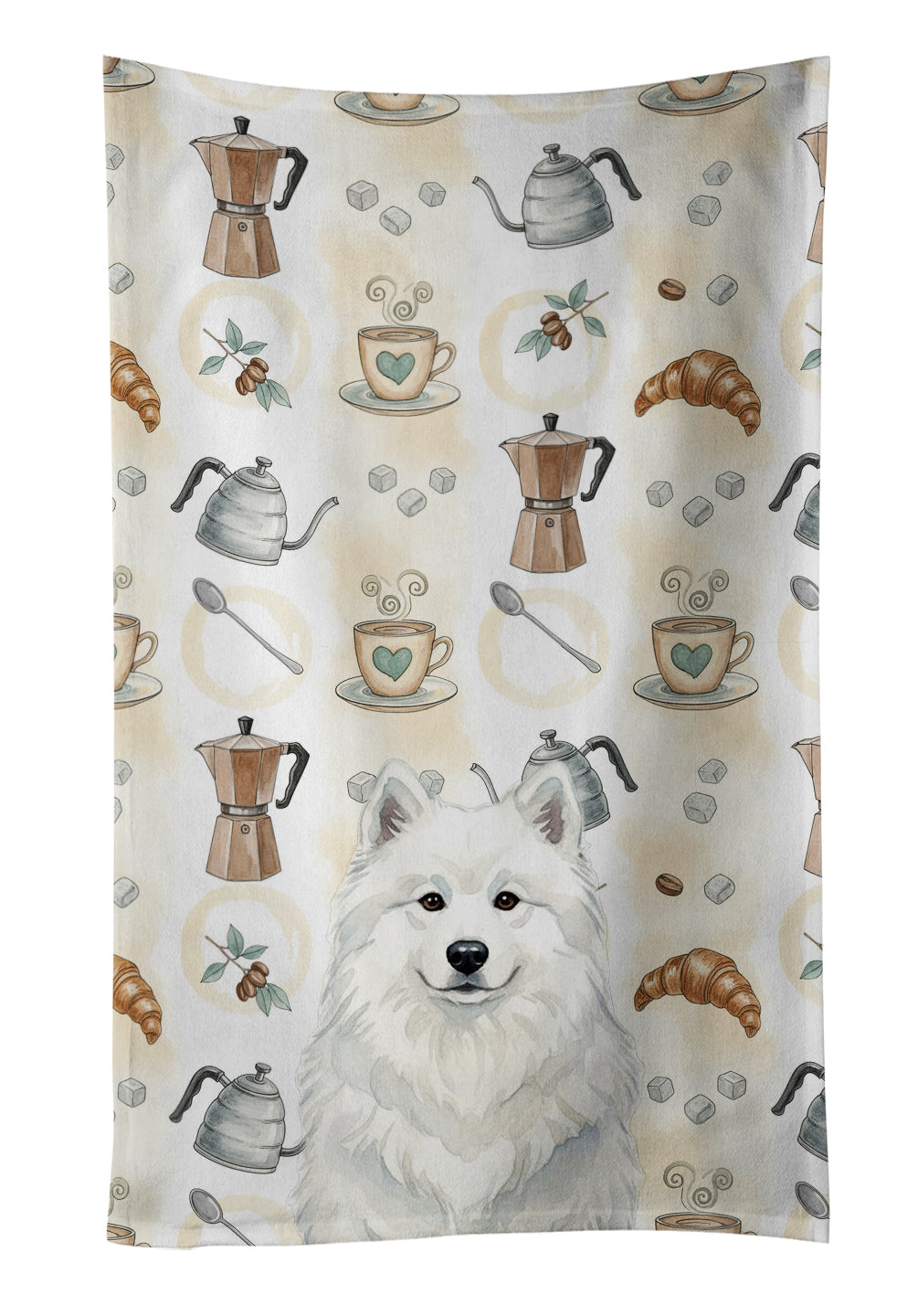 Caroline's Treasures White Samoyed Coffee Bar Kitchen Towel