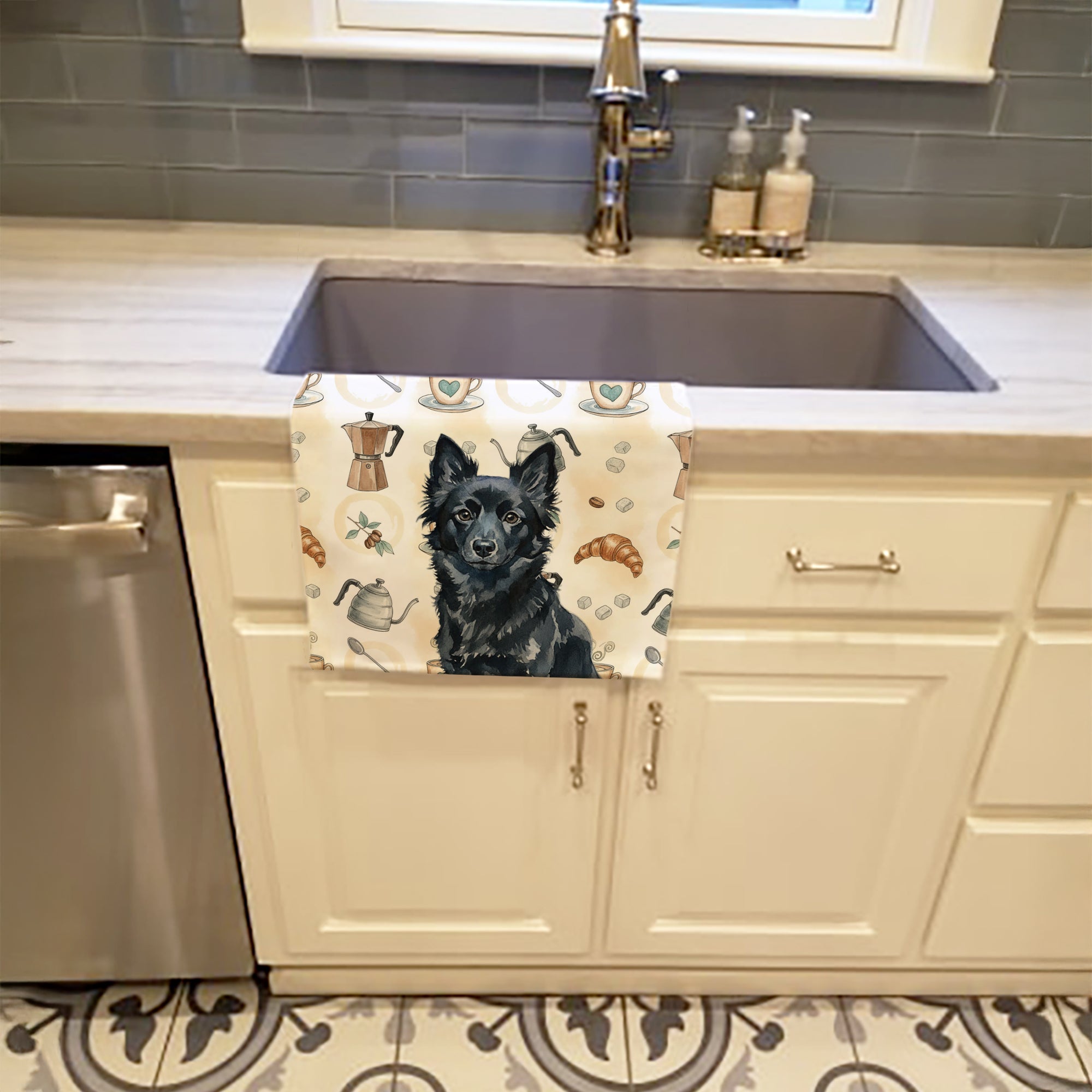 Caroline's Treasures Schipperke Coffee Bar Kitchen Towel