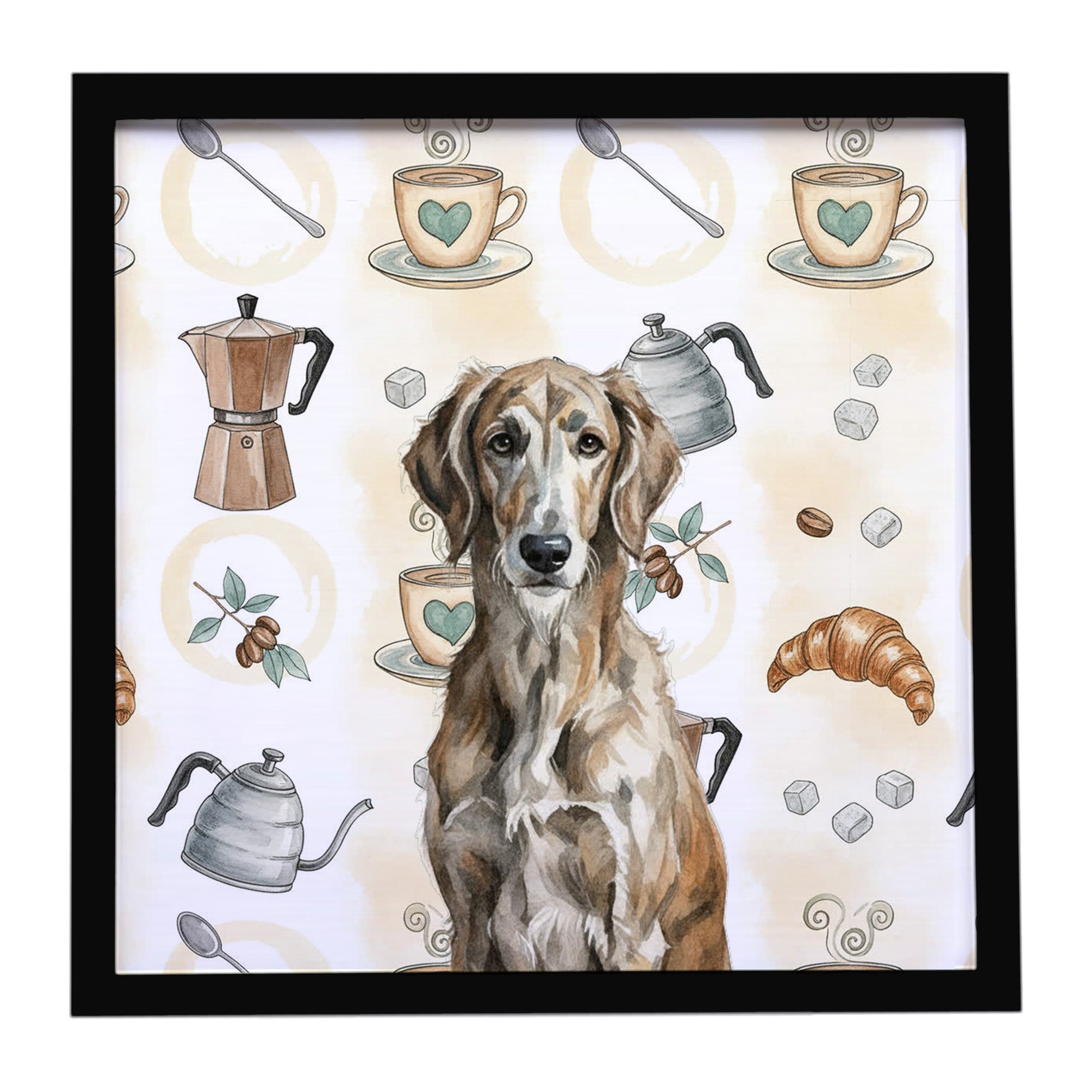 Caroline's Treasures Brindle Scottish Deerhound Coffee Bar Framed Metal Print