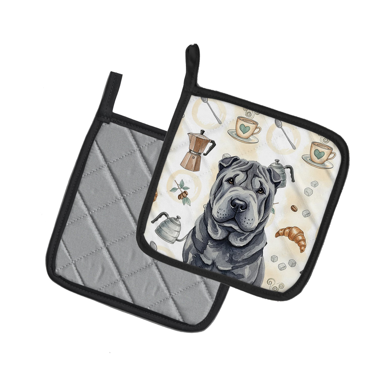 Caroline's Treasures Black Shar Pei Coffee Bar Pair of Pot Holders