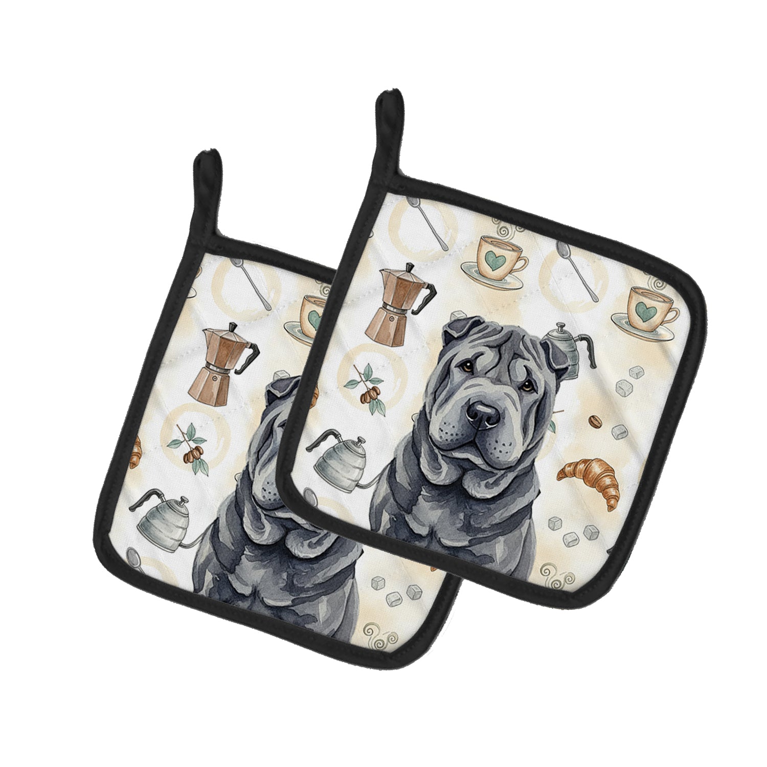 Caroline's Treasures Black Shar Pei Coffee Bar Pair of Pot Holders