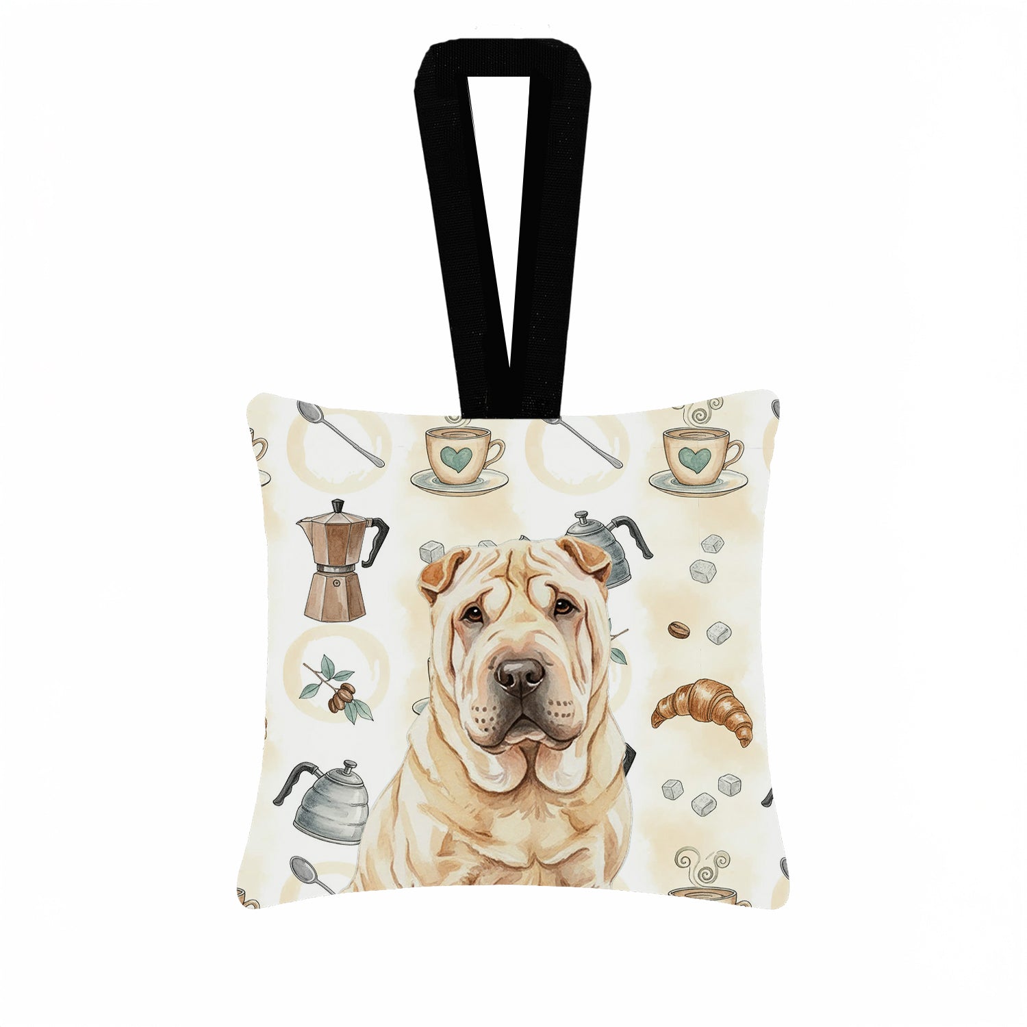 Caroline's Treasures Shar Pei Coffee Bar Hanging Square Fabric Ornament 3.5 × 3.5