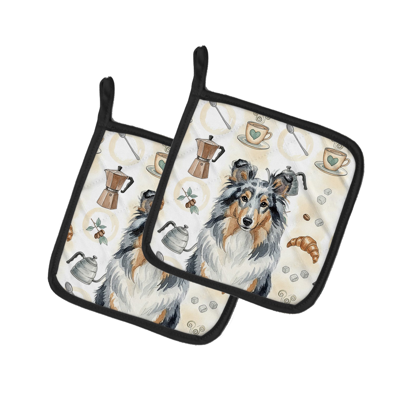 Caroline's Treasures Blue Merle Sheltie Coffee Bar Pair of Pot Holders