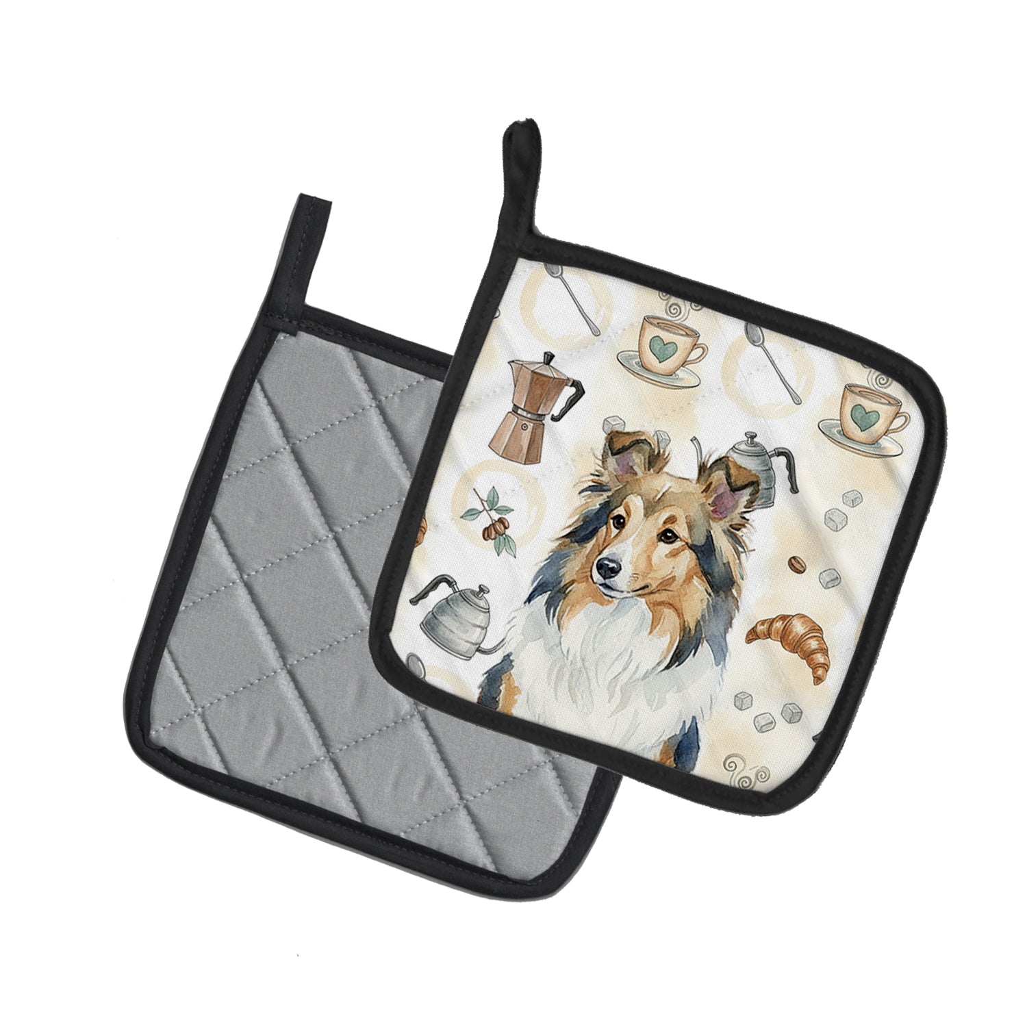 Caroline's Treasures Sable Sheltie Coffee Bar Pair of Pot Holders