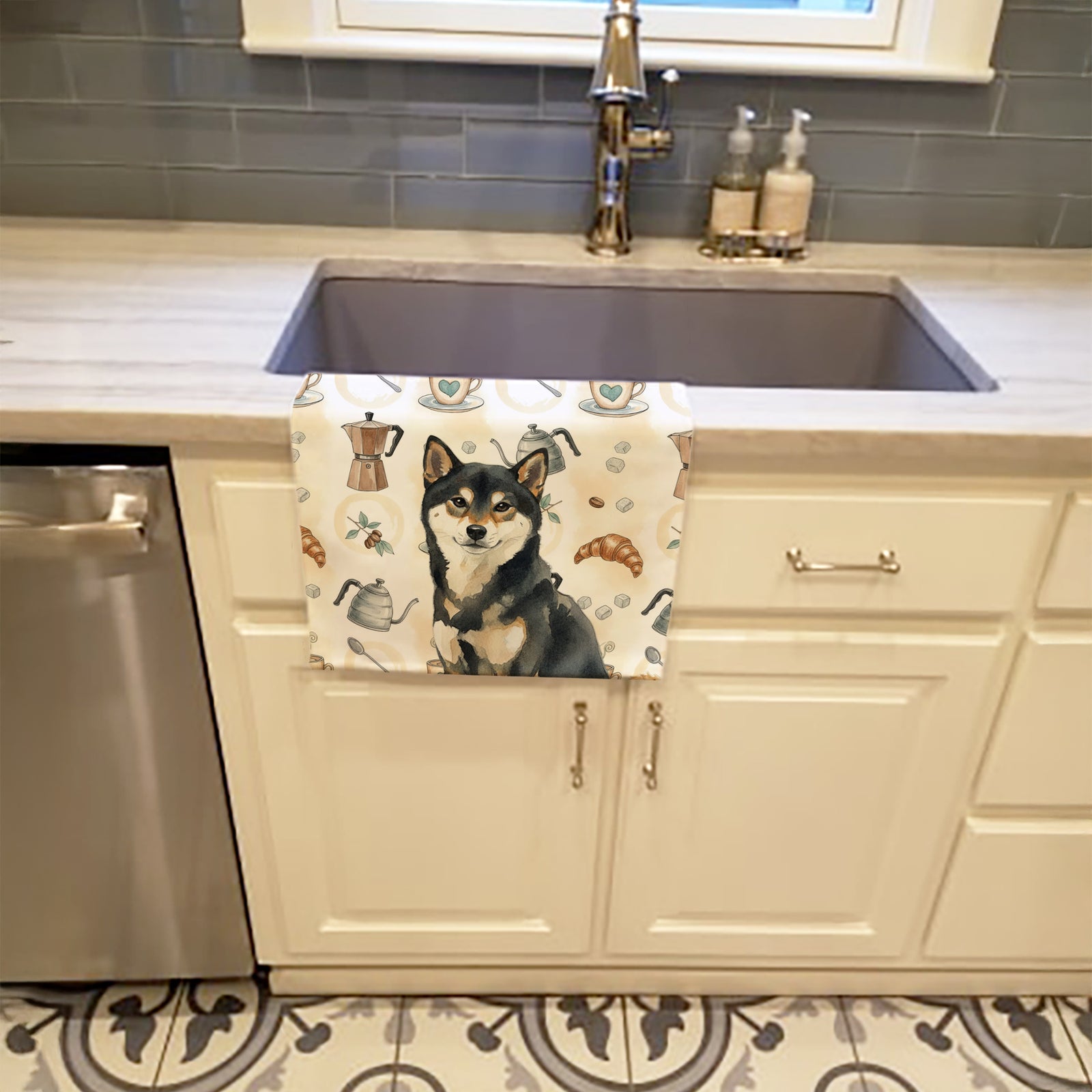 Caroline's Treasures Black and Tan Shiba Inu Coffee Bar Kitchen Towel