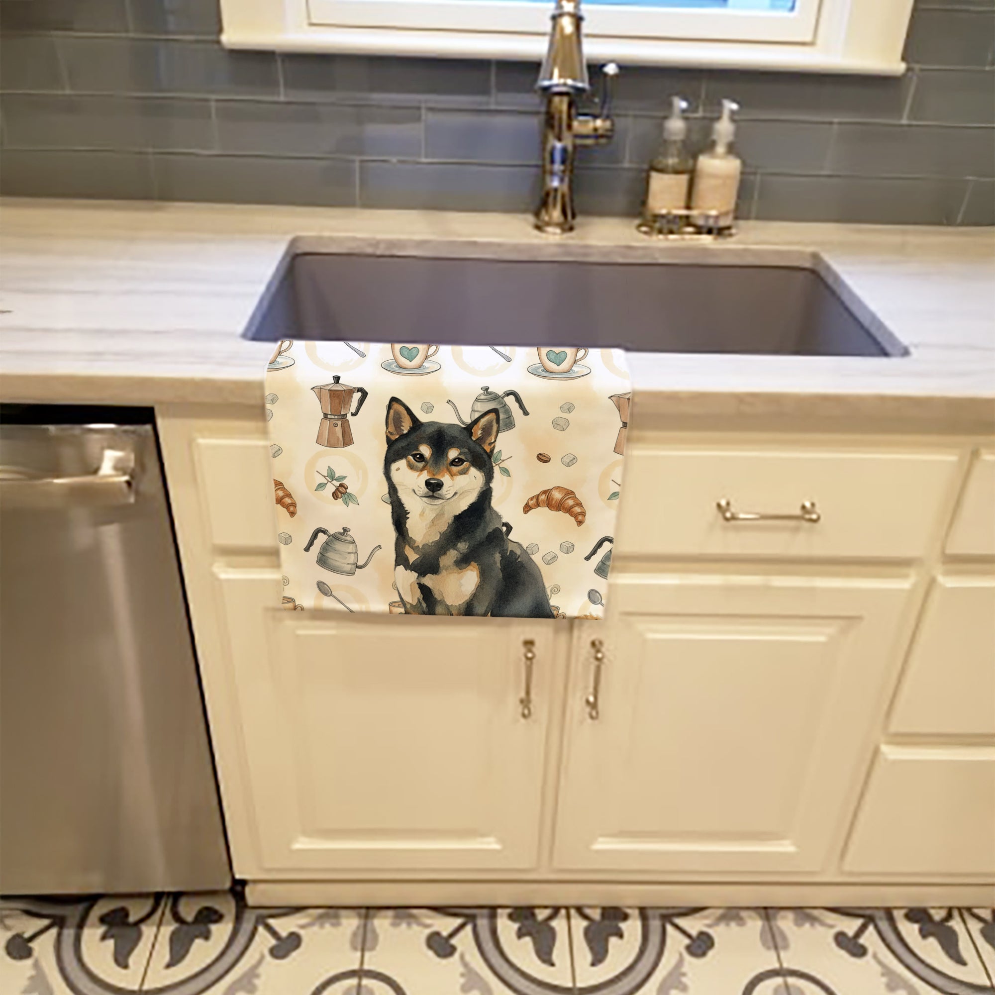 Caroline's Treasures Black and Tan Shiba Inu Coffee Bar Kitchen Towel