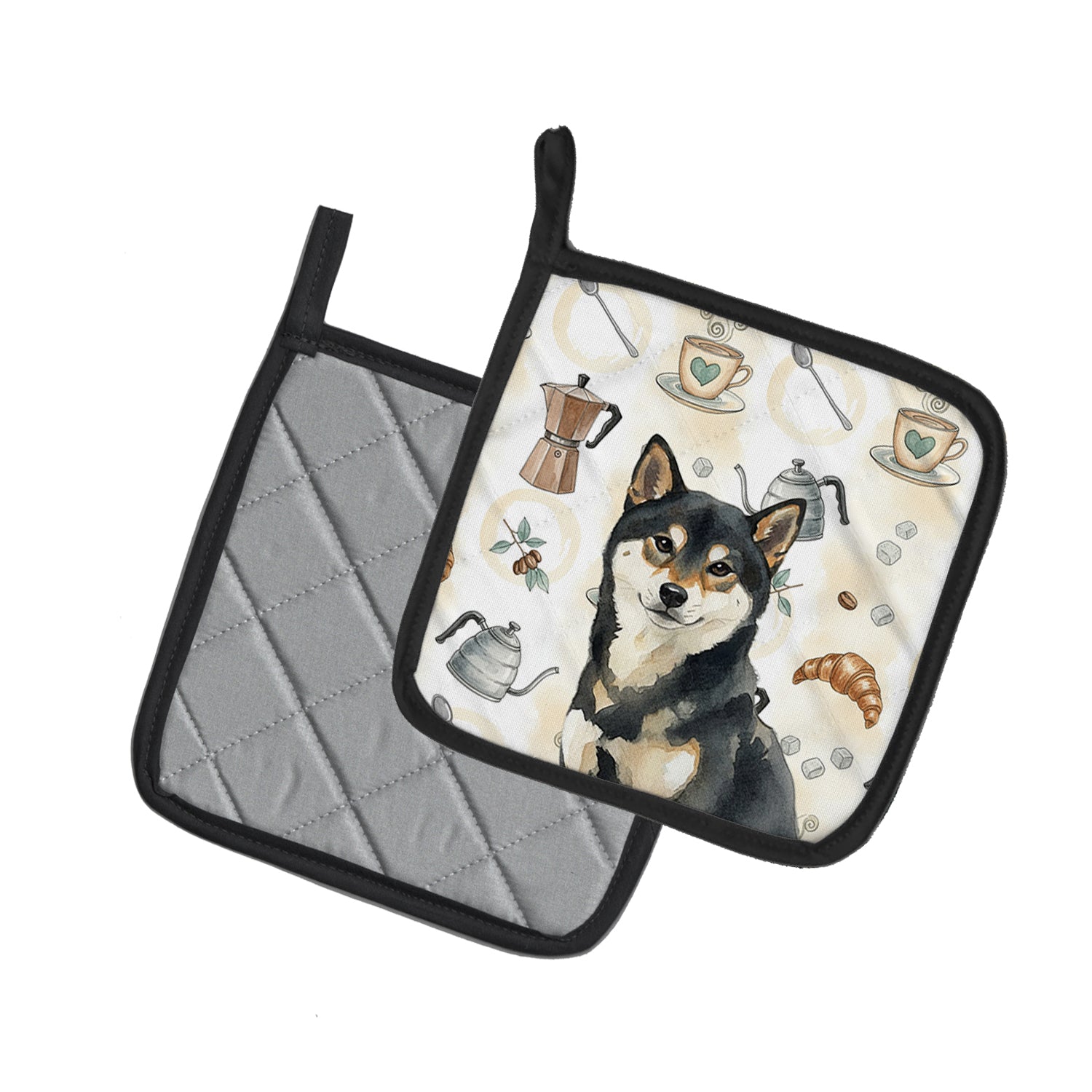 Caroline's Treasures Black and Tan Shiba Inu Coffee Bar Pair of Pot Holders