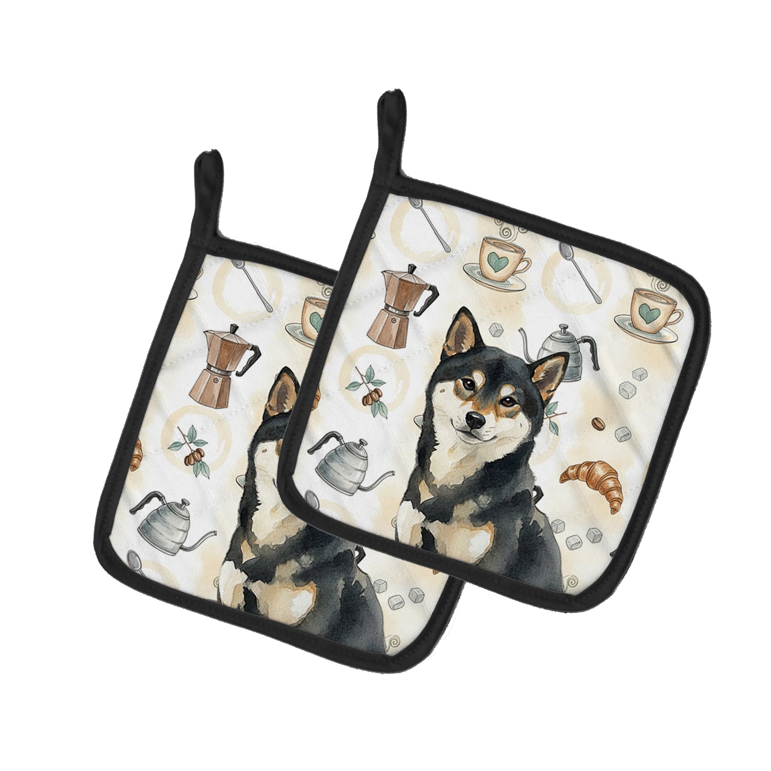 Caroline's Treasures Black and Tan Shiba Inu Coffee Bar Pair of Pot Holders