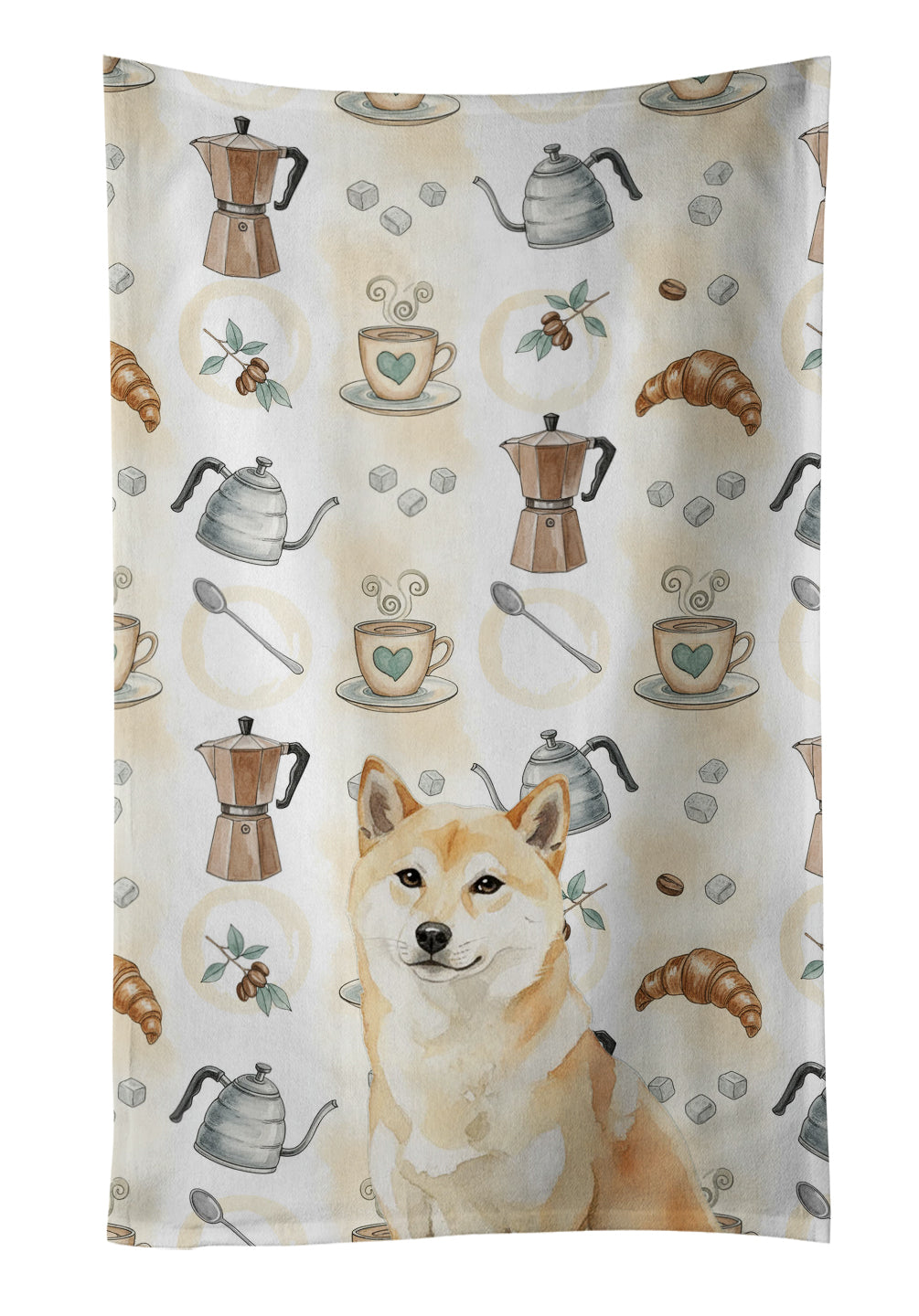 Caroline's Treasures Cream Shiba Inu Coffee Bar Kitchen Towel