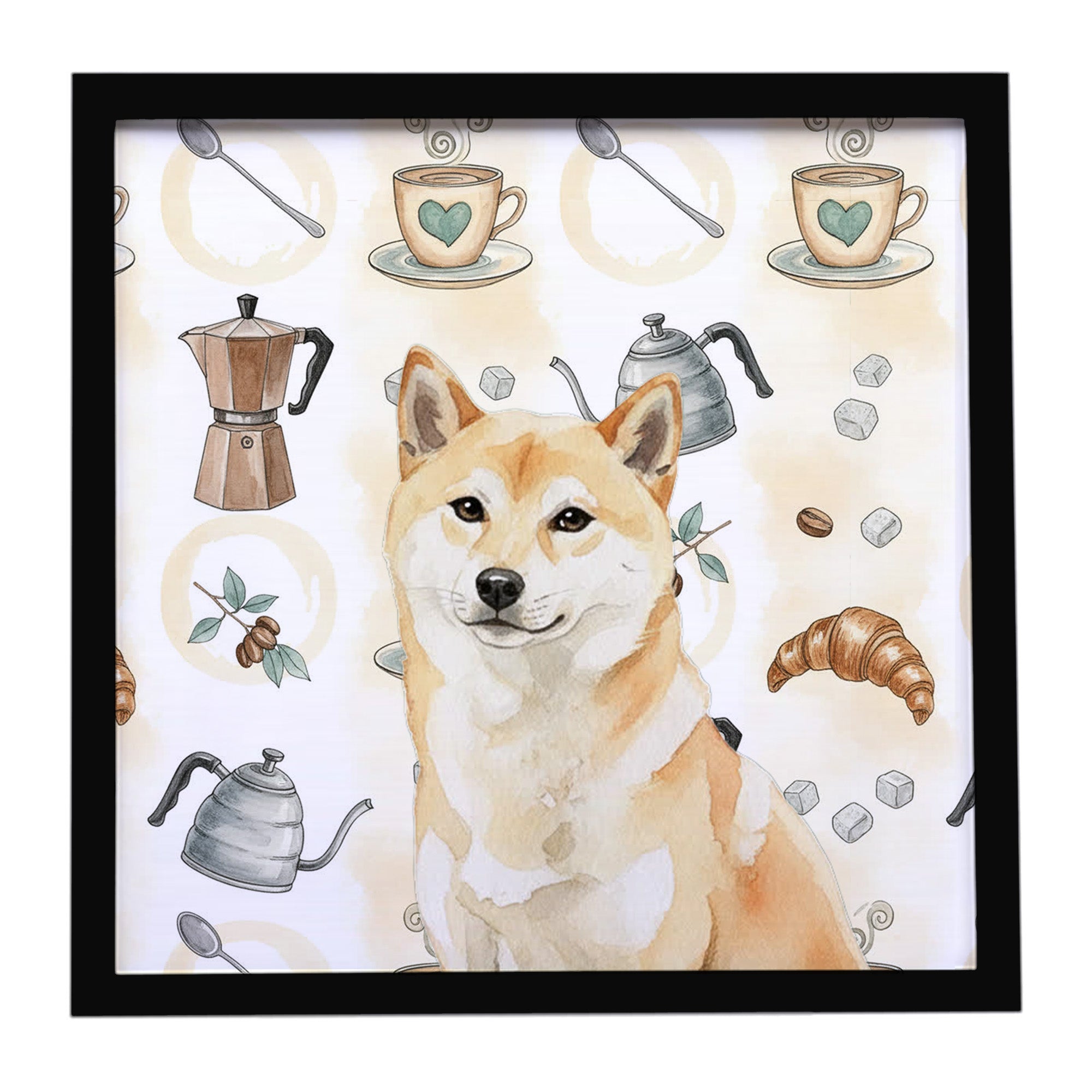 Caroline's Treasures Cream Shiba Inu Coffee Bar Framed Metal Print