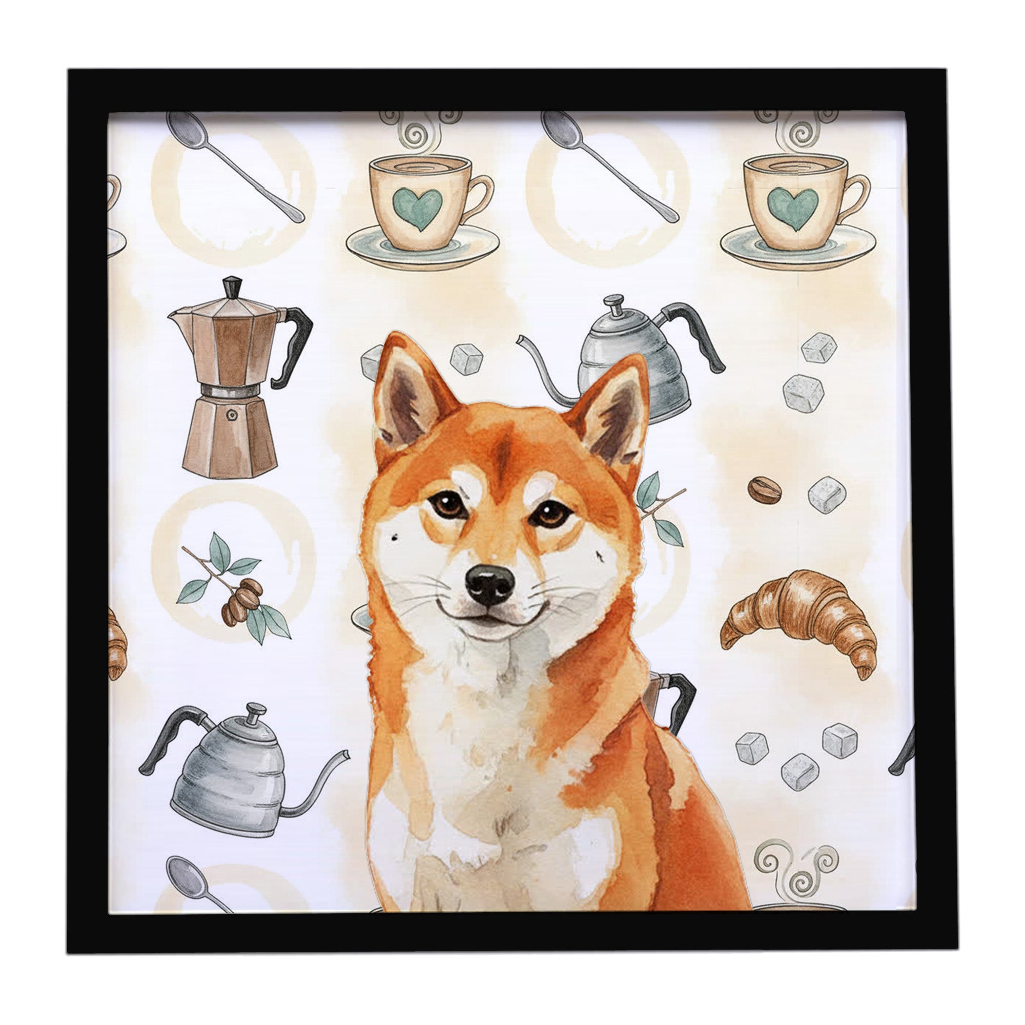Caroline's Treasures Red Shiba Inu Coffee Bar Framed Metal Print