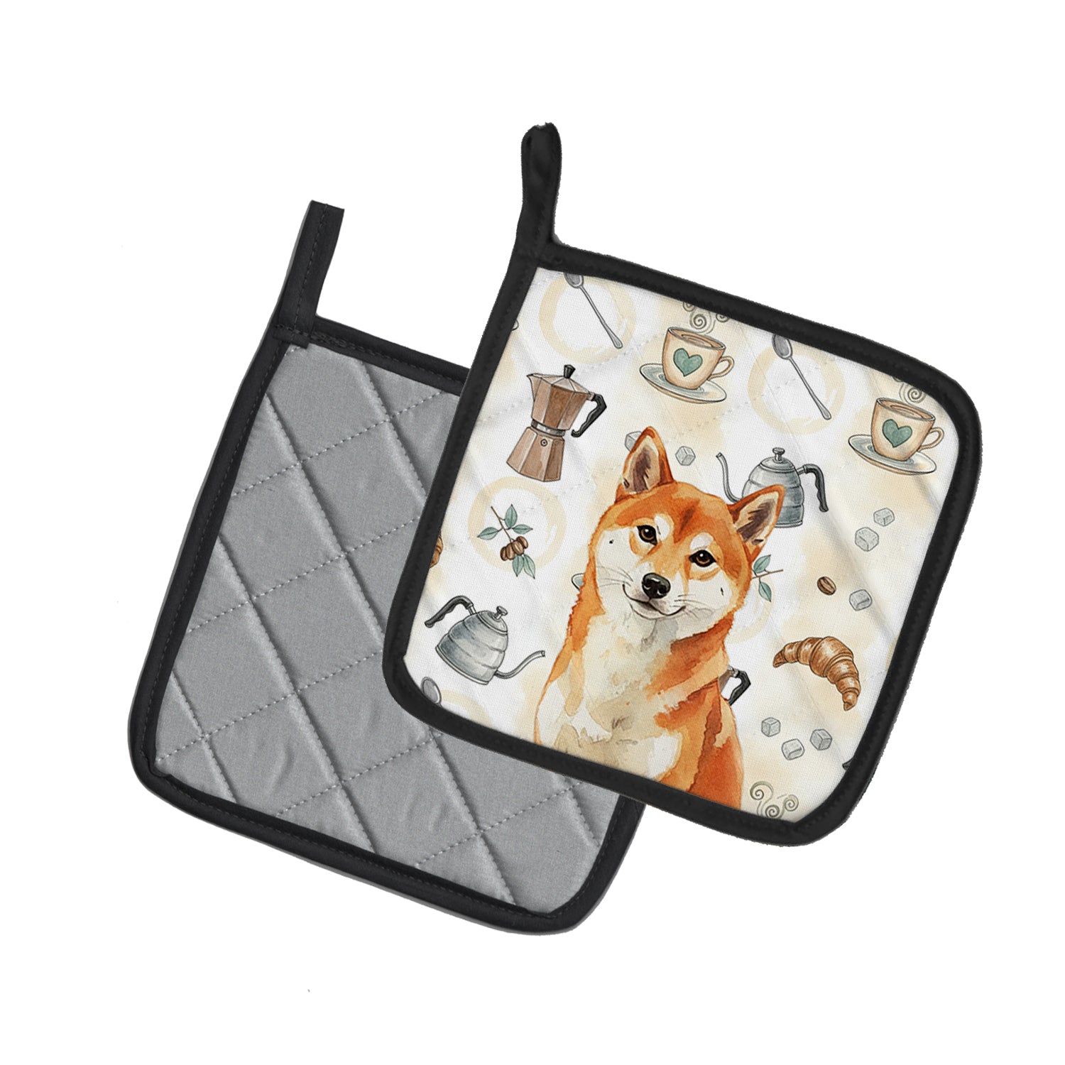Caroline's Treasures Red Shiba Inu Coffee Bar Pair of Pot Holders