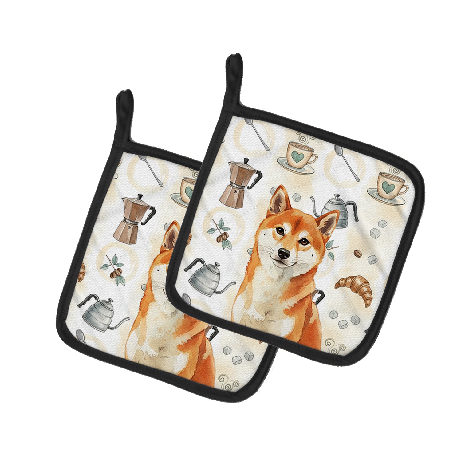 Caroline's Treasures Red Shiba Inu Coffee Bar Pair of Pot Holders
