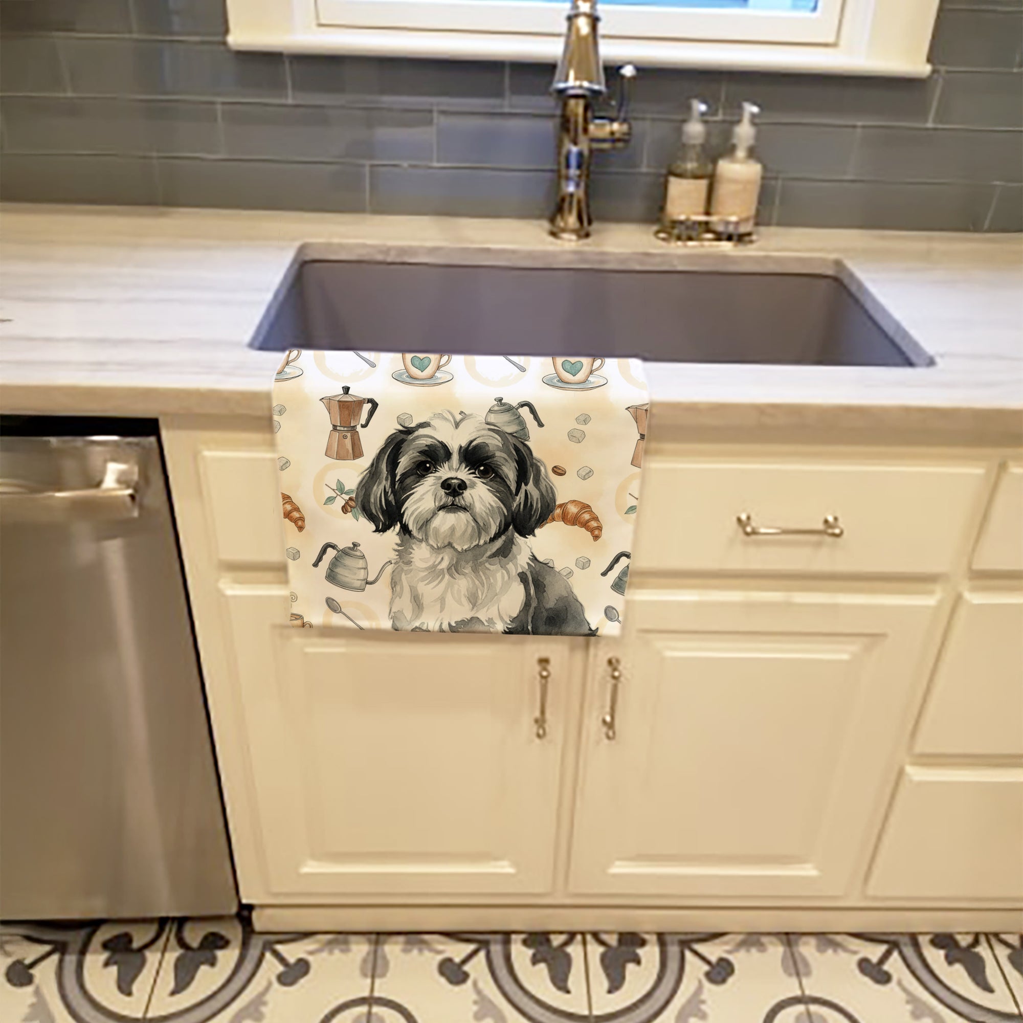 Caroline's Treasures Black and White Shih Tzu Coffee Bar Kitchen Towel