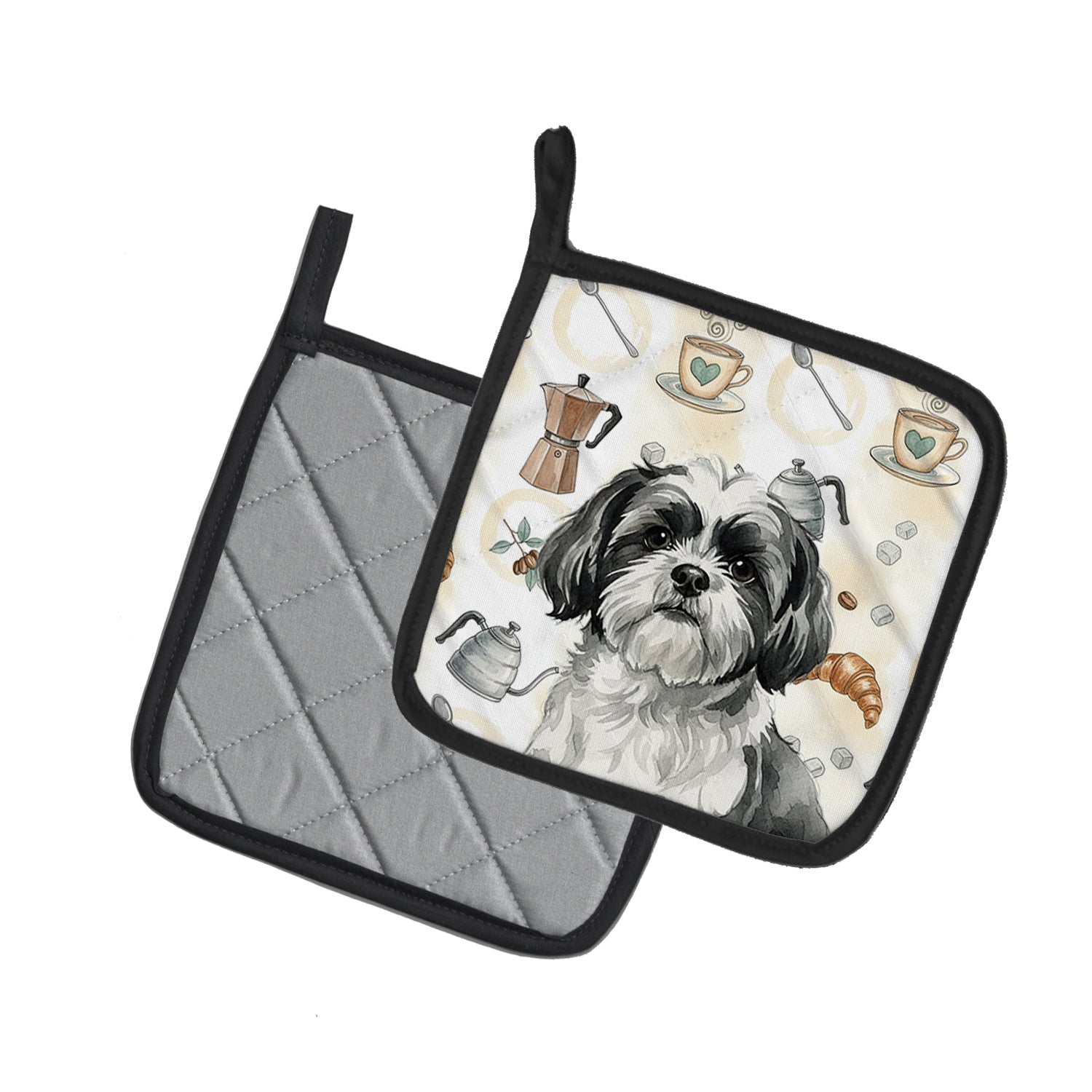 Caroline's Treasures Black and White Shih Tzu Coffee Bar Pair of Pot Holders