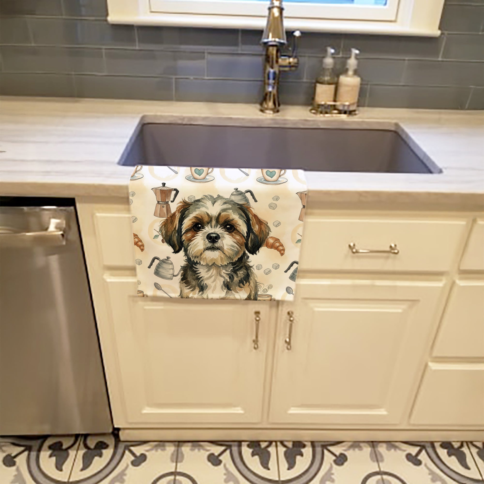 Caroline's Treasures Brindle Shih Tzu Coffee Bar Kitchen Towel