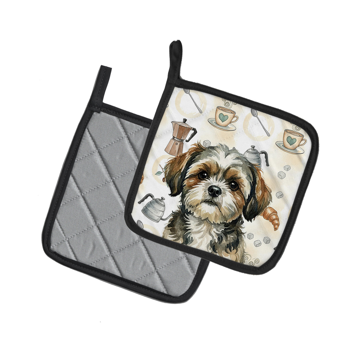 Caroline's Treasures Brindle Shih Tzu Coffee Bar Pair of Pot Holders