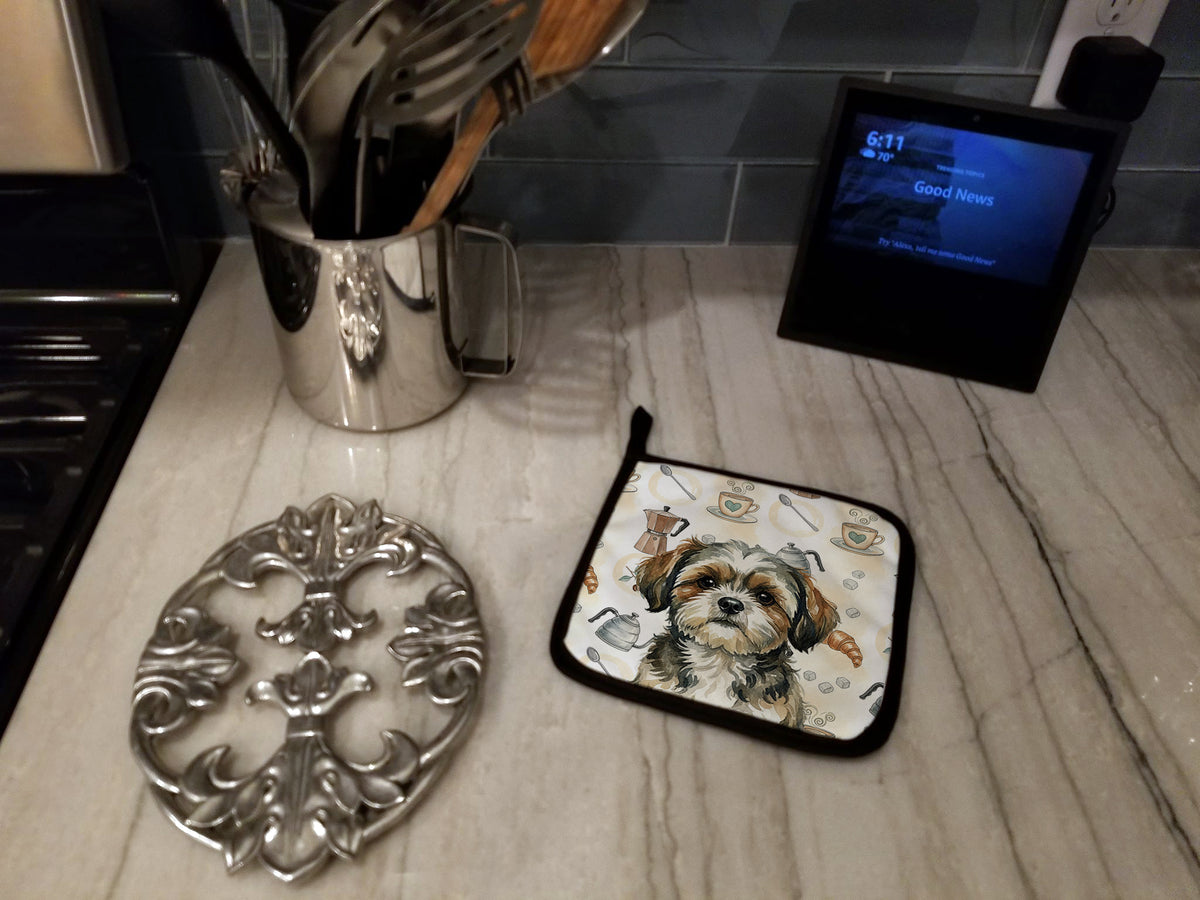 Caroline's Treasures Brindle Shih Tzu Coffee Bar Pair of Pot Holders
