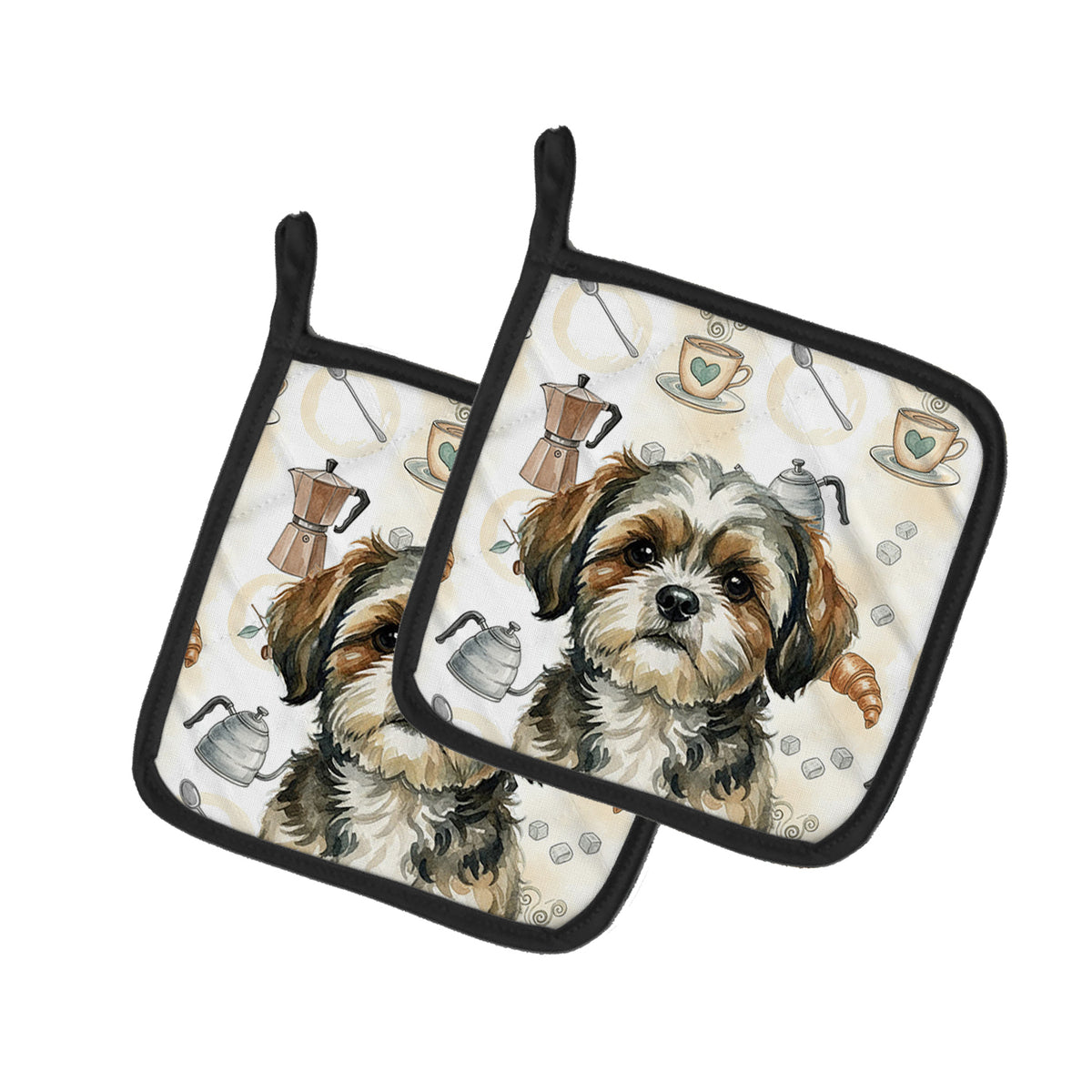 Caroline's Treasures Brindle Shih Tzu Coffee Bar Pair of Pot Holders