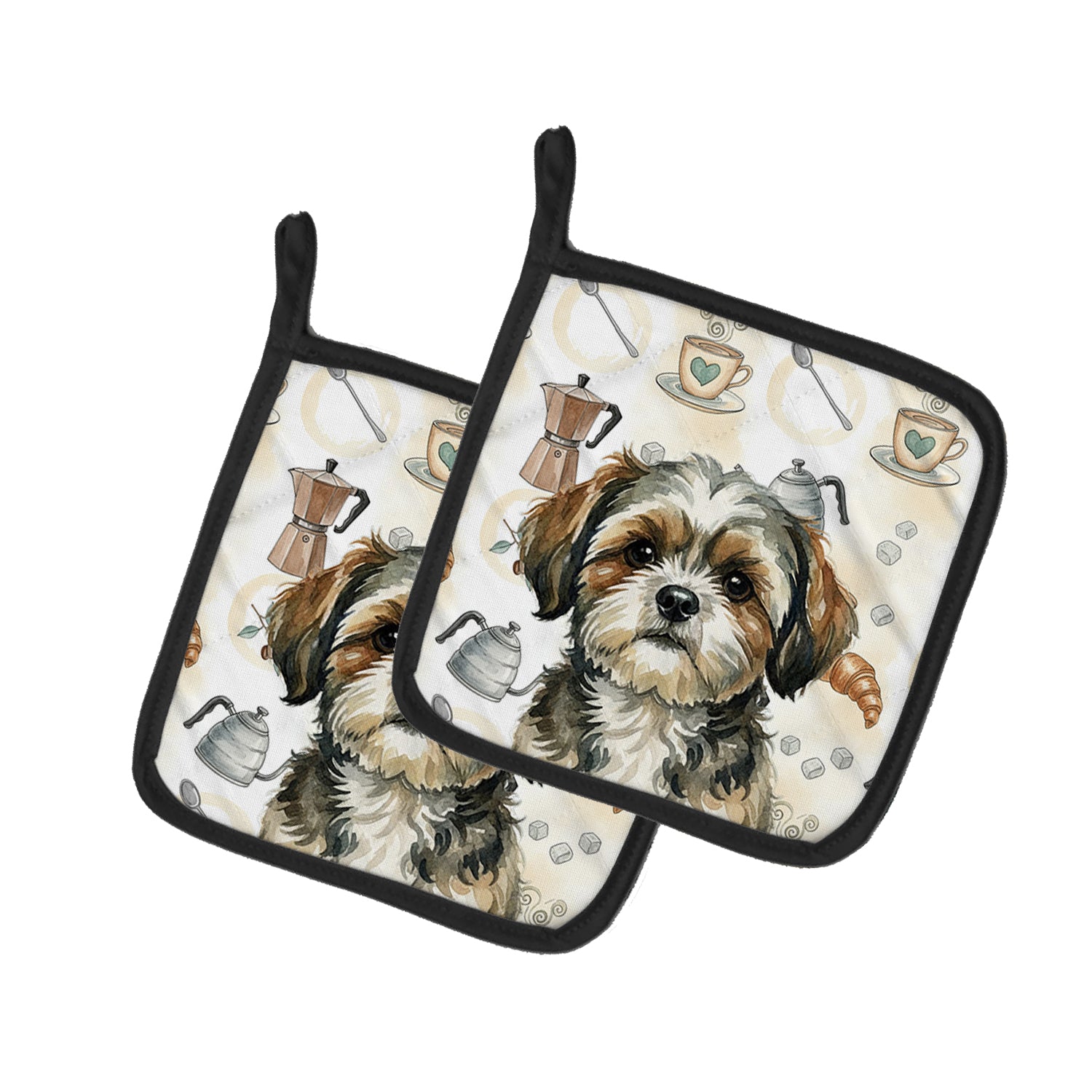 Caroline's Treasures Brindle Shih Tzu Coffee Bar Pair of Pot Holders