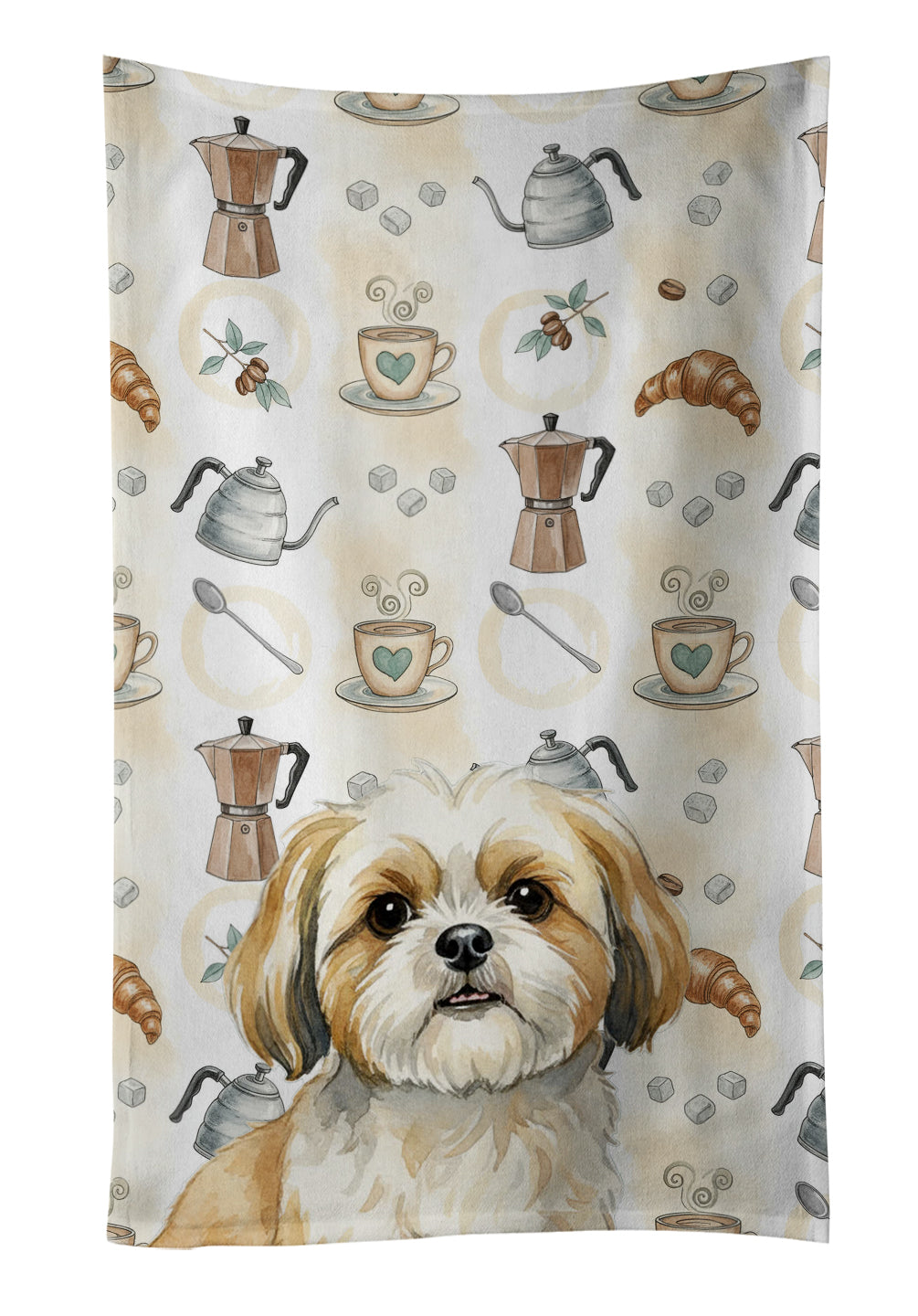 Caroline's Treasures Gold and White Shih Tzu Coffee Bar Kitchen Towel