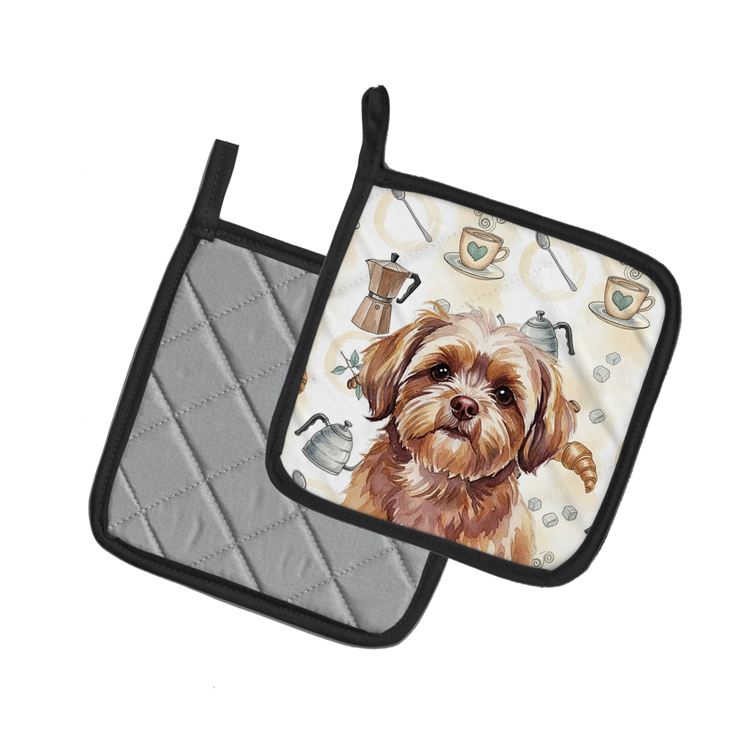 Caroline's Treasures Liver Shih Tzu Coffee Bar Pair of Pot Holders