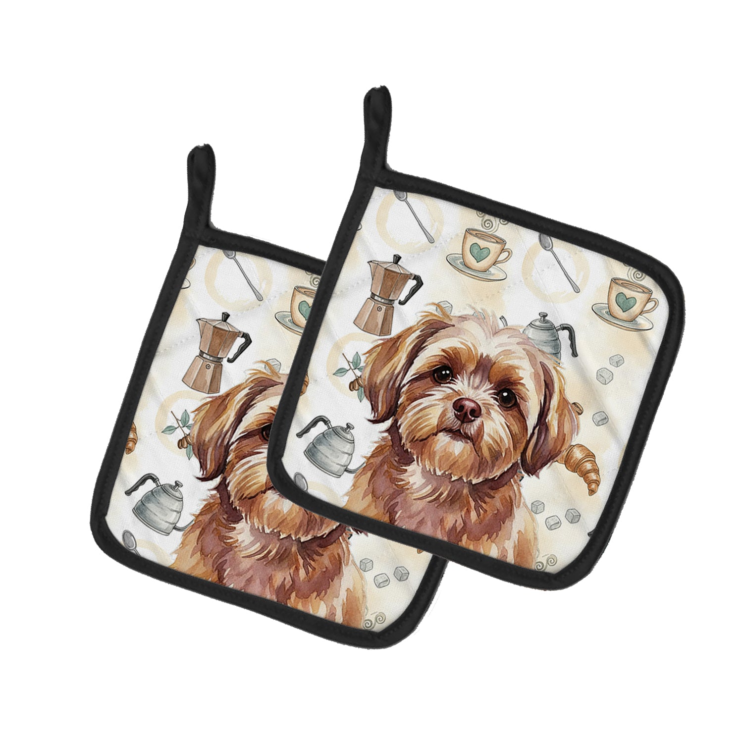 Caroline's Treasures Liver Shih Tzu Coffee Bar Pair of Pot Holders