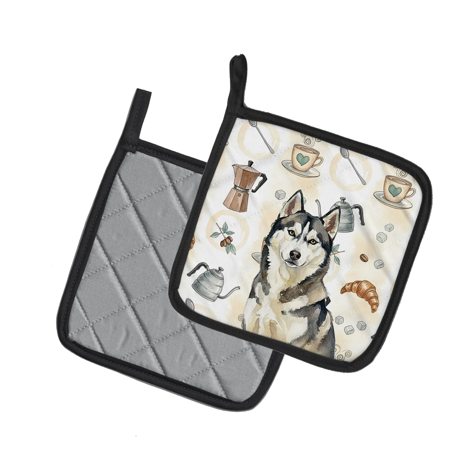 Caroline's Treasures Agouti Siberian Husky Coffee Bar Pair of Pot Holders