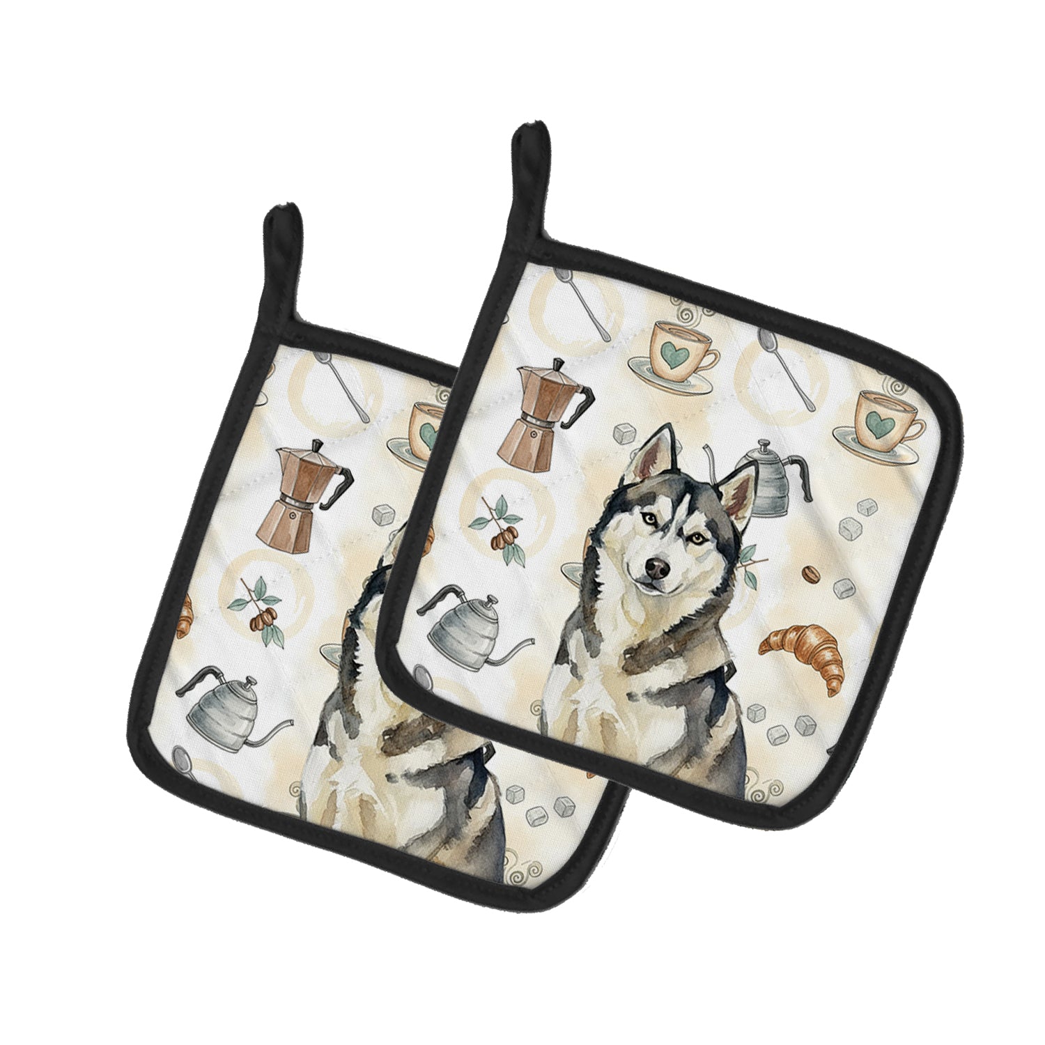 Caroline's Treasures Agouti Siberian Husky Coffee Bar Pair of Pot Holders