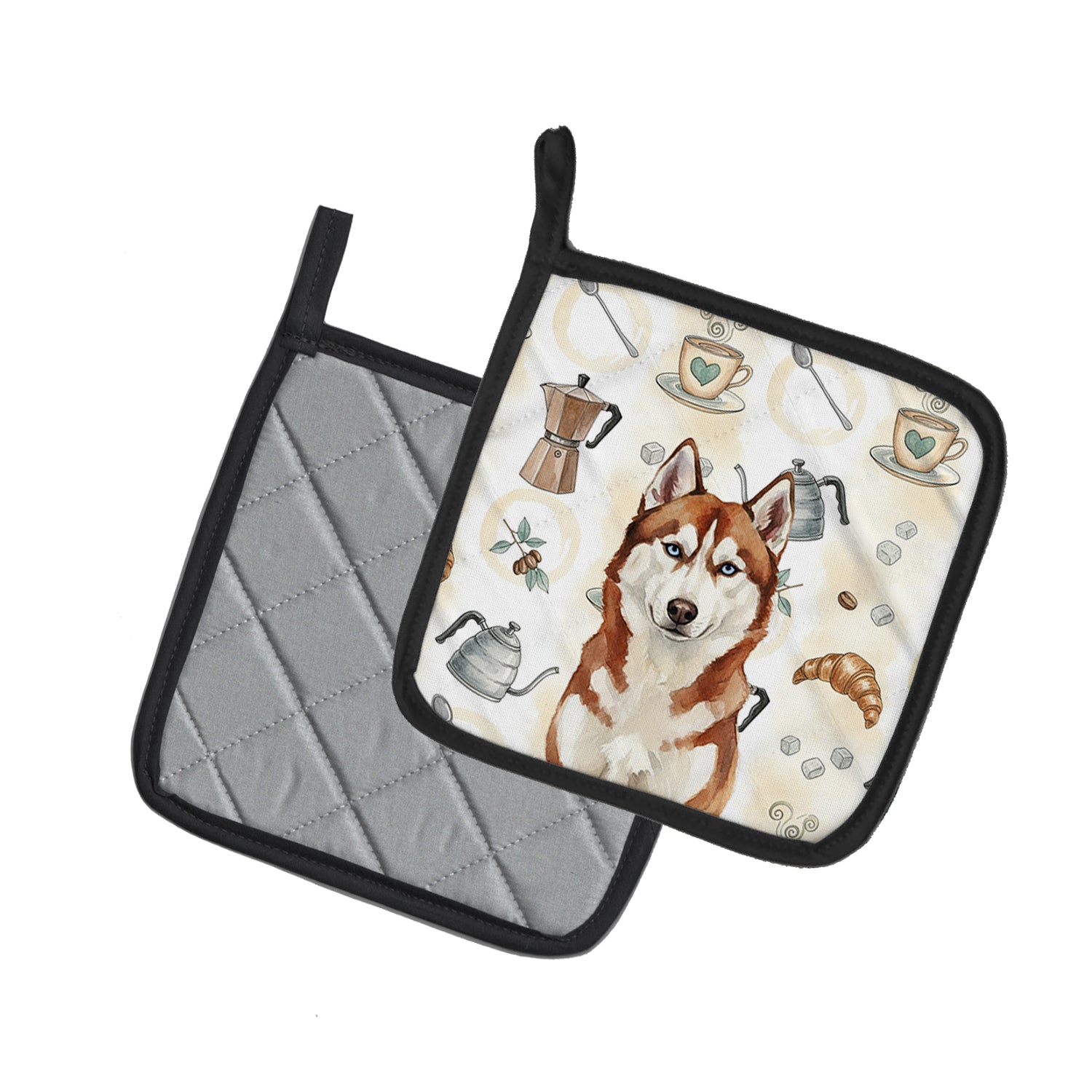Caroline's Treasures Red and White Siberian Husky Coffee Bar Pair of Pot Holders