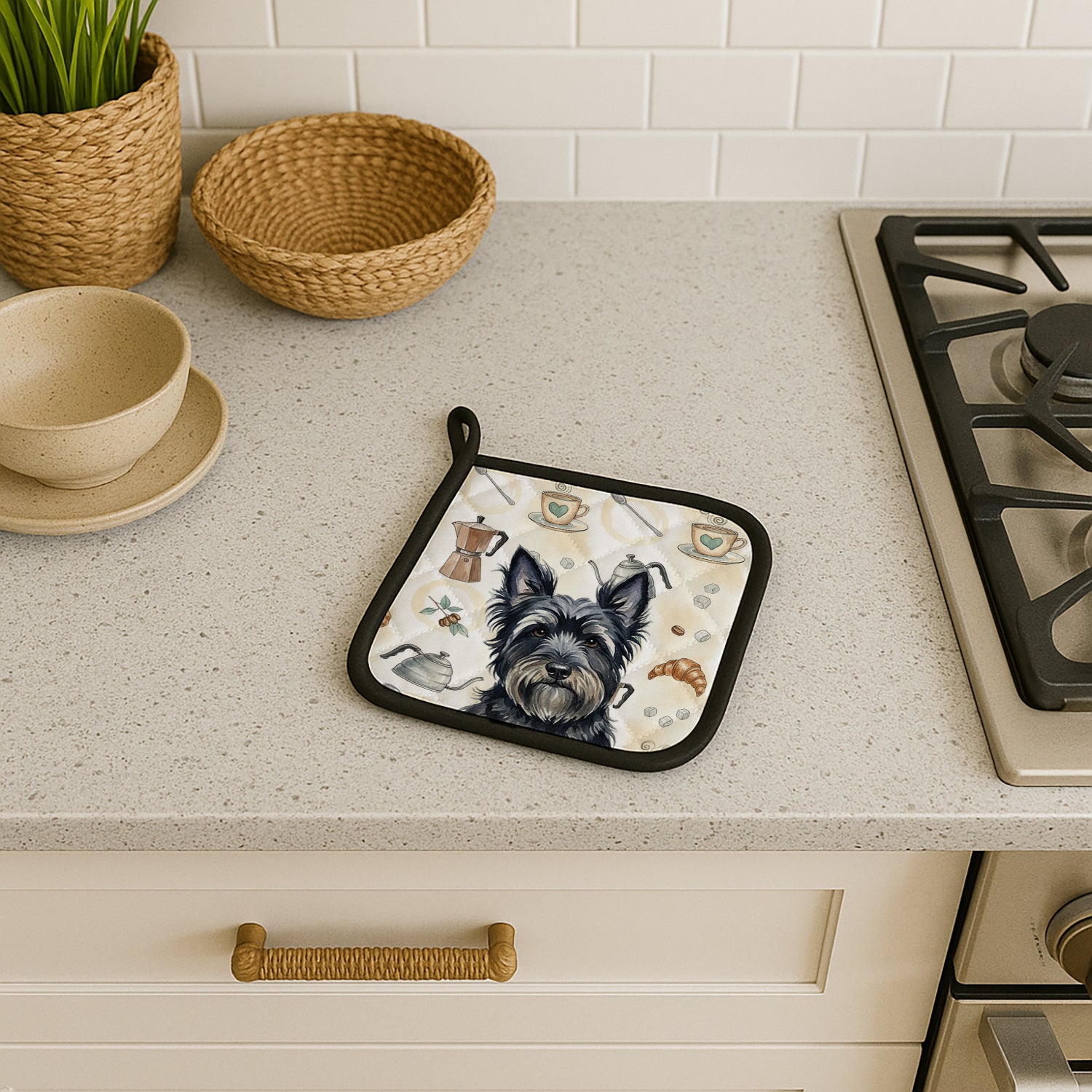 Caroline's Treasures Black Skye Terrier Coffee Bar Pair of Pot Holders