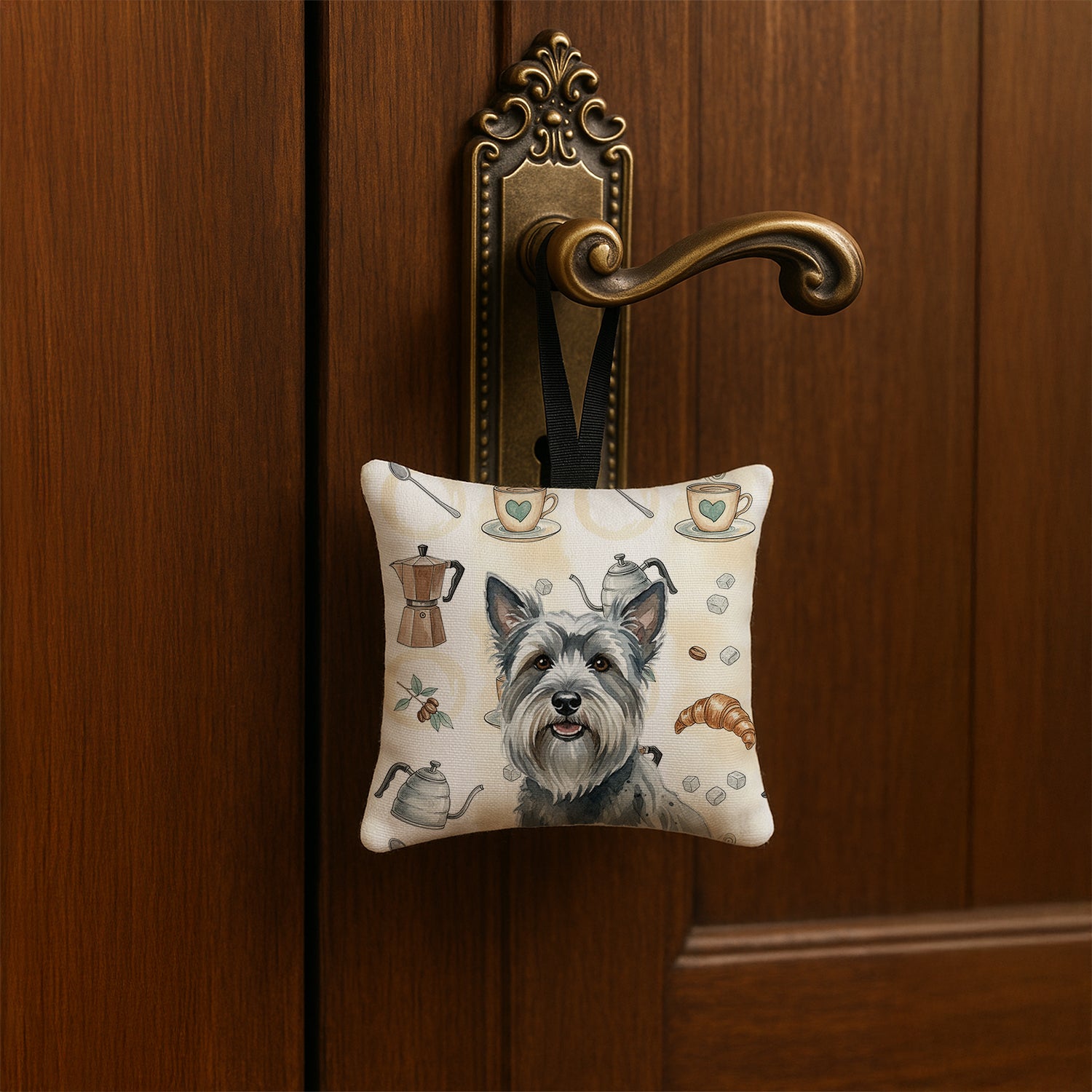 Caroline's Treasures Gray Skye Terrier Coffee Bar Hanging Square Fabric Ornament 3.5 × 3.5