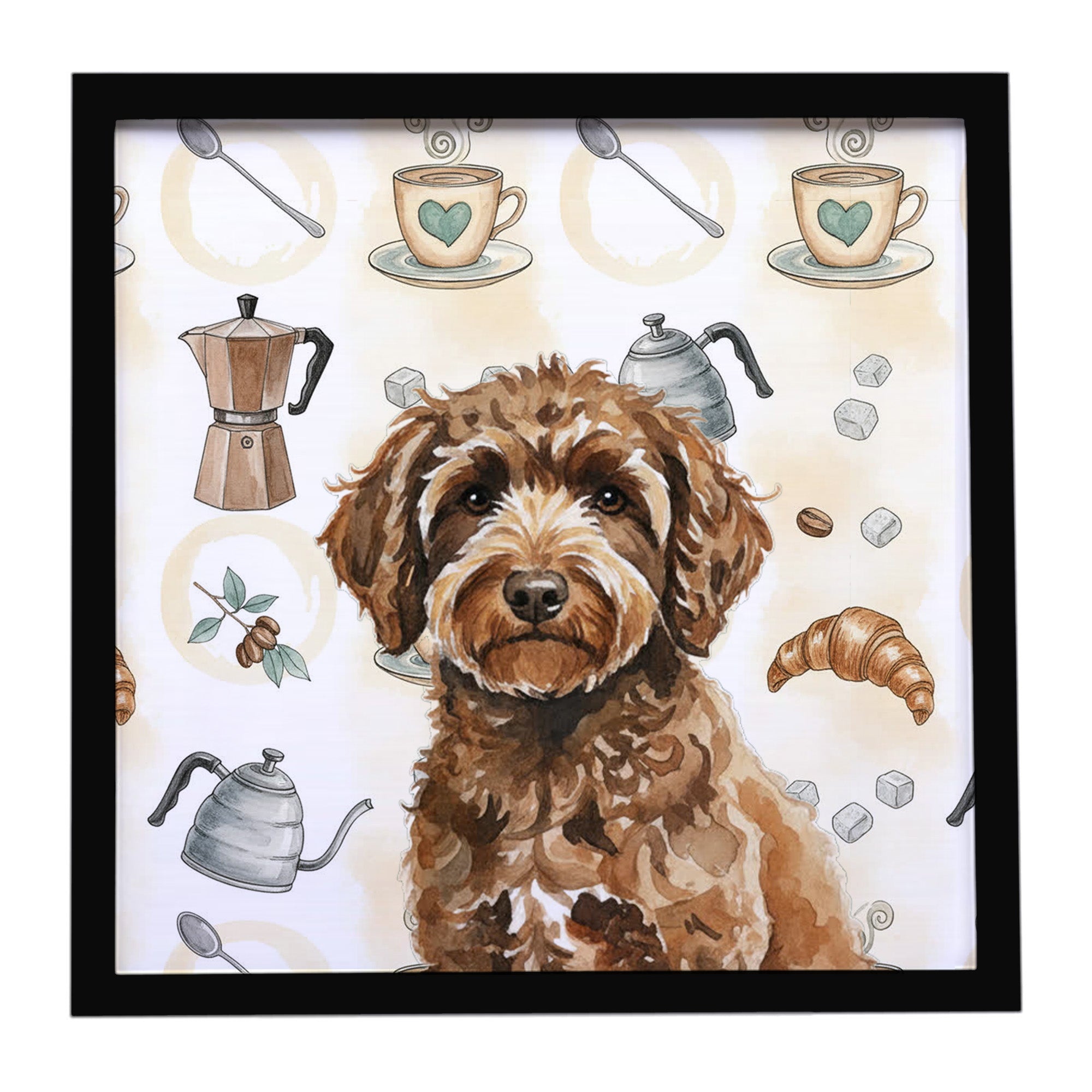 Caroline's Treasures Spanish Water Dog Coffee Bar Framed Metal Print
